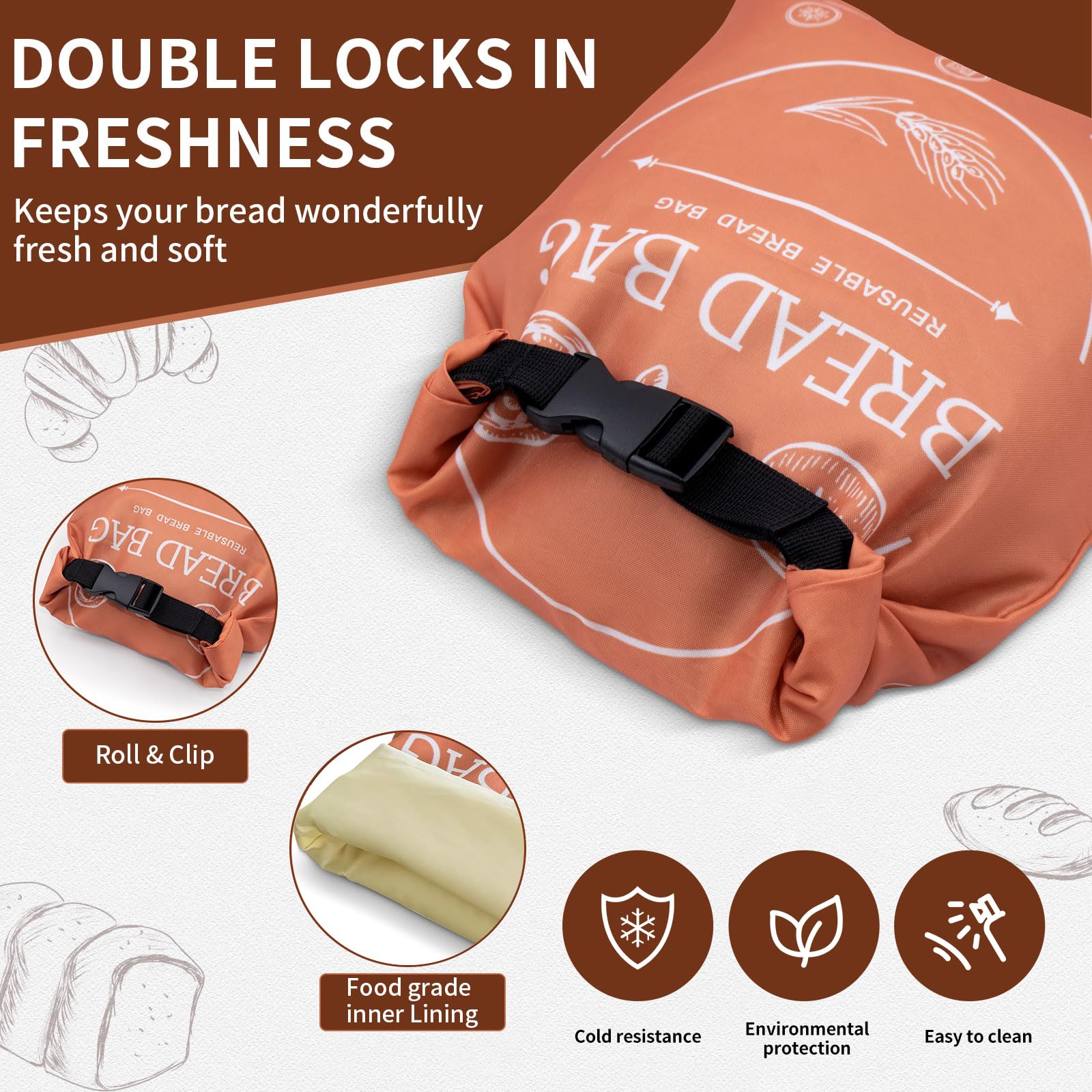 2 Pack XL Reusable Beeswax Bread Bags for Homemade Bread, Sourdough Bread Baking Supplies, Sourdough Bread Bags for Bread Storage Keep Sourdough Fresh, Freezer-Safe, Eco-Friendly (Orange&Grey)