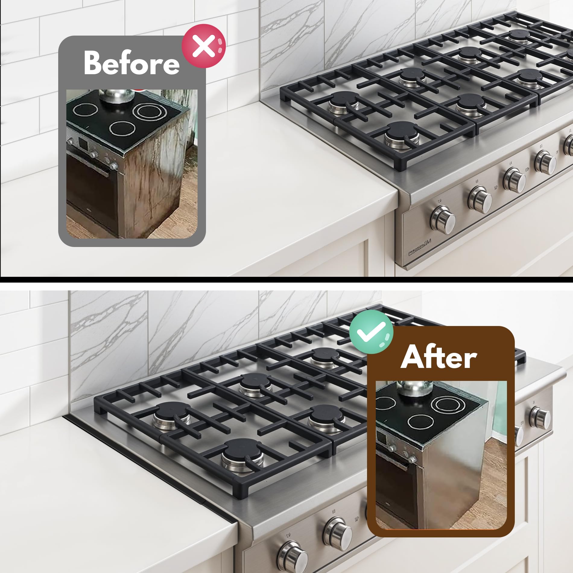 RECAPS Stainless Steel Extendable Stove Gap Covers Fliter 13.8"to 27.5"in, Stove Side Gap Covers for Kitchen, Heat Resistant Oven Crack Guard for Counter (2 Packs，Black）
