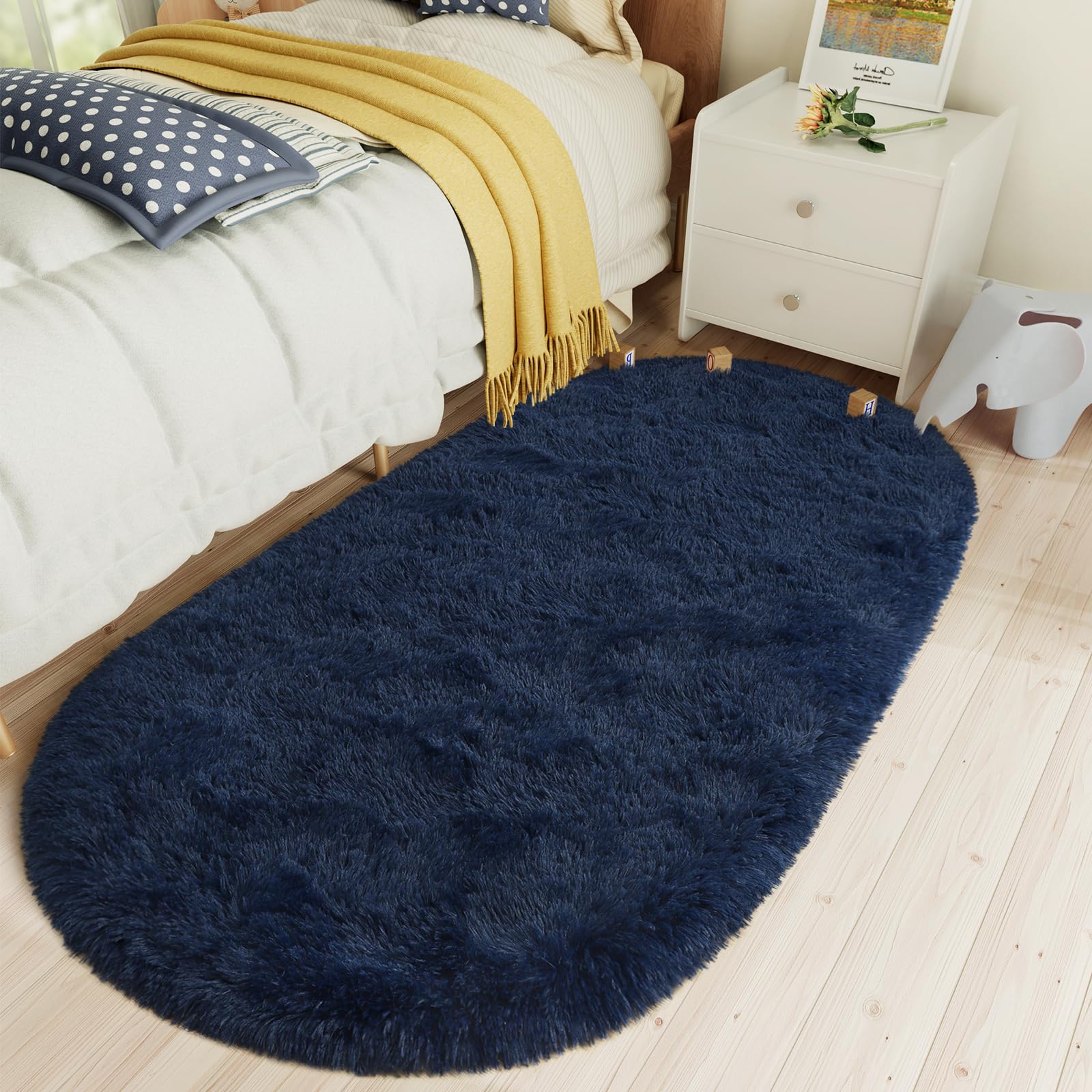 LOCHAS Ultra Soft Children Rugs Room Mat Modern Shaggy Area Rugs Home Decor 2.6' x 5.3', Navy