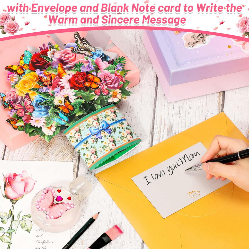 6 Pack Paper Flower Pop Up Cards, Flower Bouquet Card Popup 3D Greeting Cards for Mother's Day, Graduation, Anniversary, Birthday, Congratulations, Get Well, Home Decor, with Envelope and Note