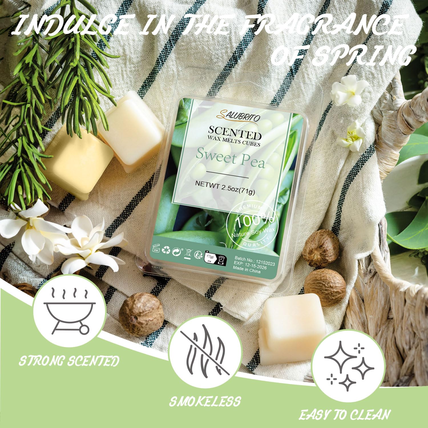 SALUBRITO Spring Scented Wax Melts, Soy Wax Cube/Tarts Variety Gift Set, Rain, Fresh Cut Grass, Ocean Breeze, Sweet Pea, Rose Geranium, Gardenias, Freesia, Bamboo