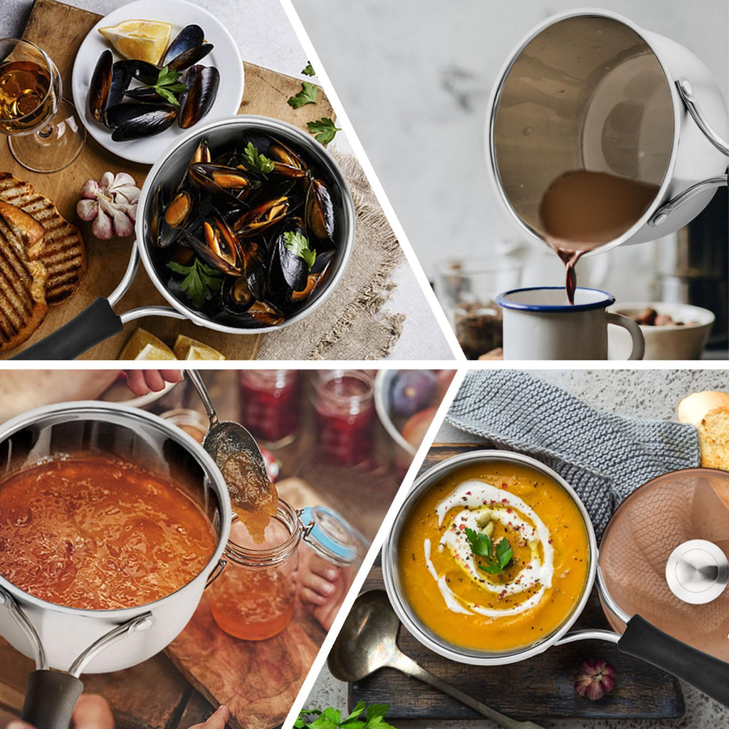 P&P CHEF 2QT Saucepan, Stainless Steel 2 Quart Saucepan with Lid, Multipurpose Sauce Pan for Kitchen Restaurant Cooking, Visible Glass lid & Heat-Proof Handles, Rust Resistant & Dishwasher Safe
