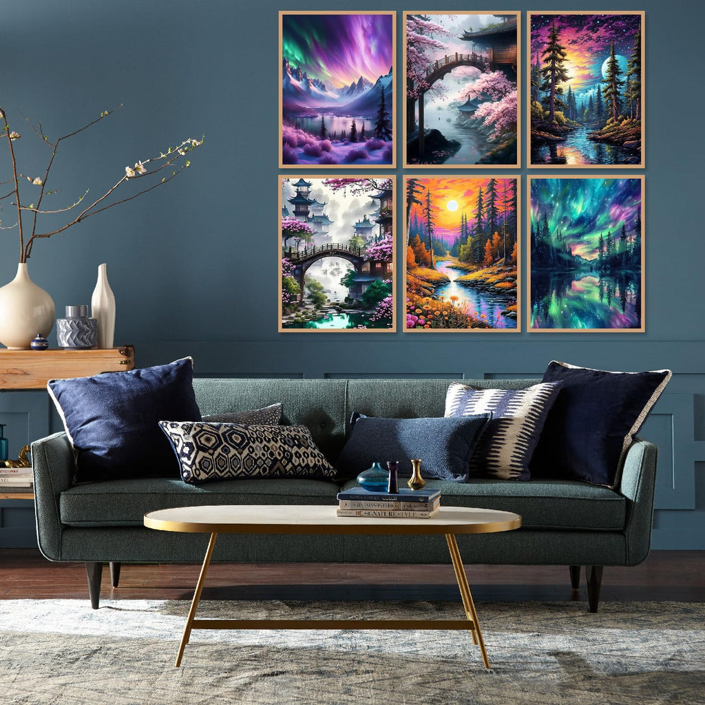 9 Pack Diamond Painting Kits for Adults, 5D Landscape Diamond Art Painting Kits for Adults Beginner, Adult Diamond Art, DIY Aurora Full Drill Diamond Dots for Home Wall Decor 12X16 Inch