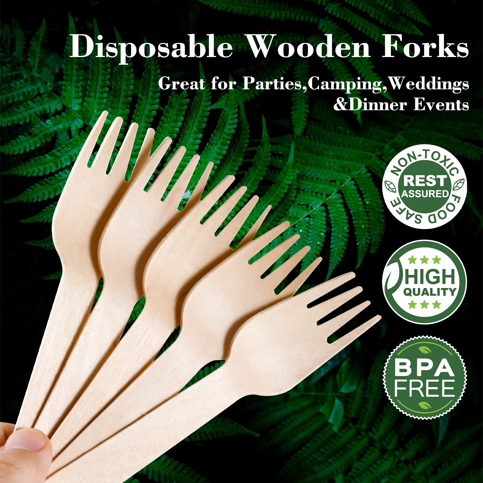 Disposable Wooden Forks for Eating - 300Pcs Natural Wooden Forks Disposable, Biodegradable and Compostable Wooden Cutlery for Dining, Ice Cream Dessert Forks