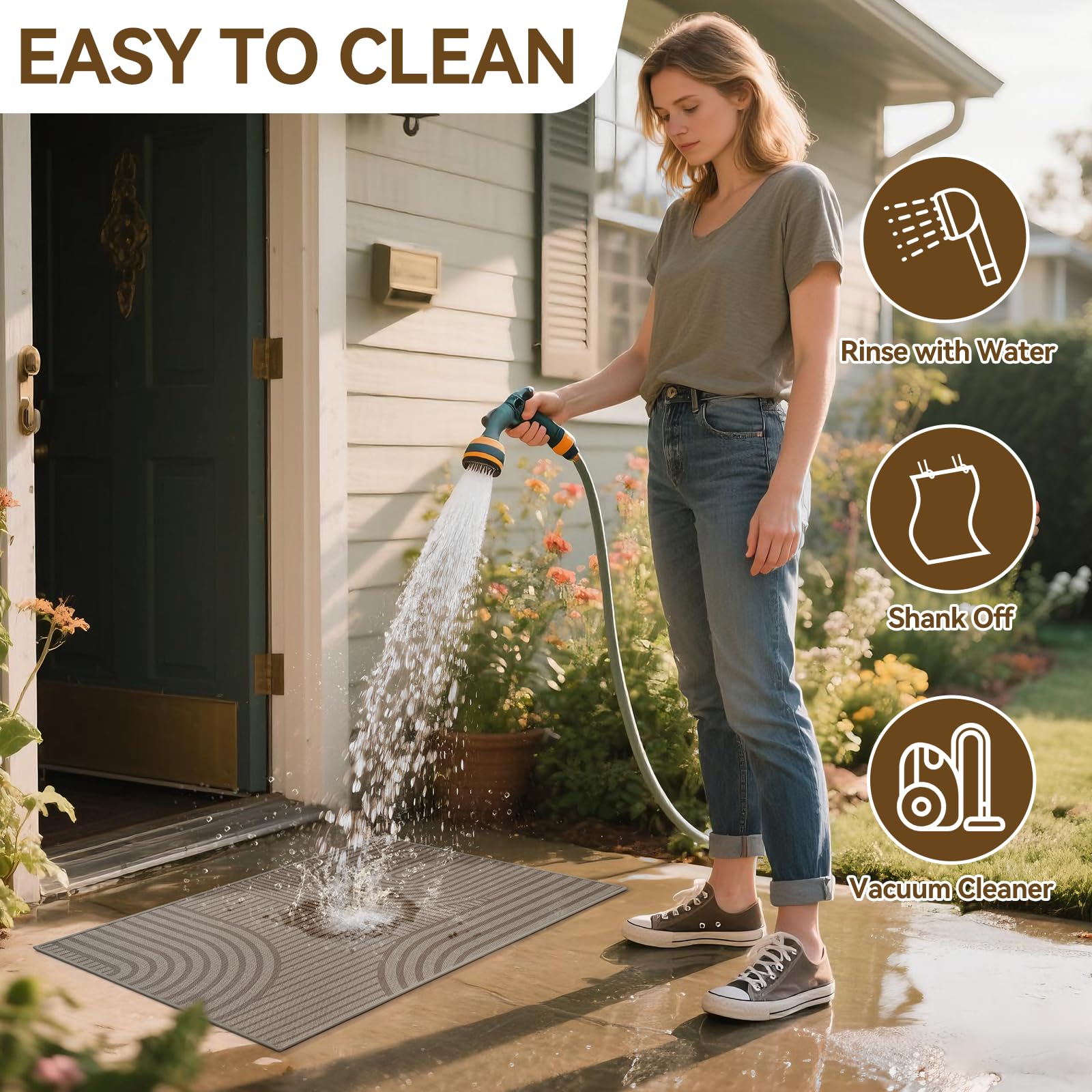 Front Door Mat 24''x35'', Absorbent Dirt Resist Washable Non Slip Low-Profile Indoor Doormat, Welcome Entryway Door Mats,Brown