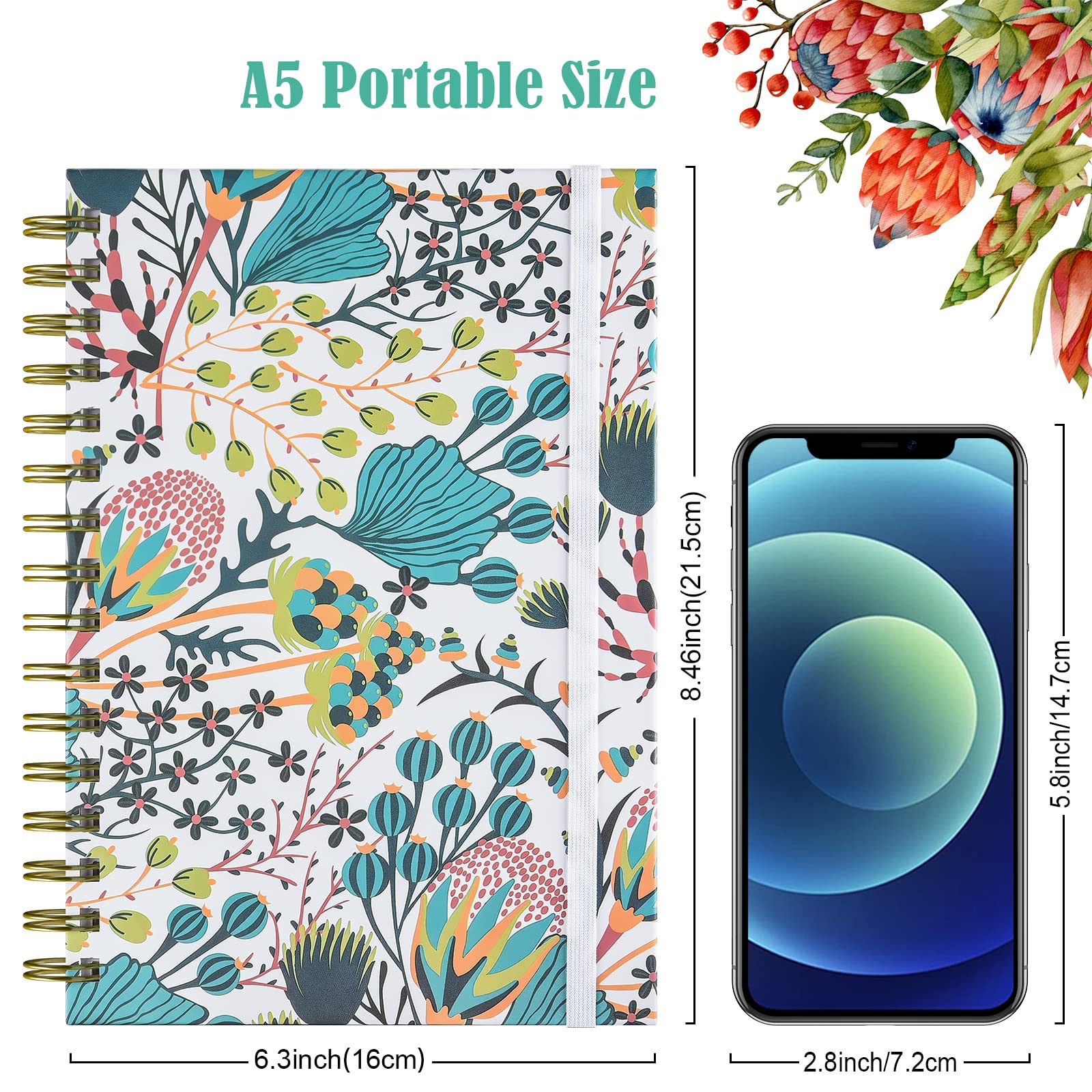 Spiral Notebook, 4 Pack A5 Lined Journal for Women, Hardcover Spiral Journal with 2 Pockets, College Ruled Notebooks, Cute Notebook for Office, School Supplies, Gifts (160 Pages, 6.3" x 8.46")