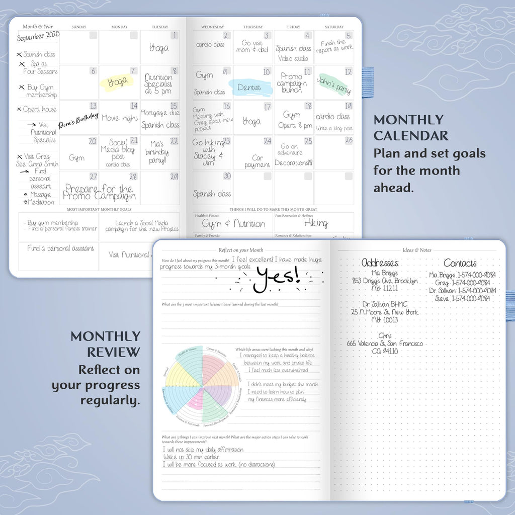Legend Planner – Deluxe Weekly & Monthly Life Planner to Hit Your Goals & Live Happier. Organizer Notebook & Productivity Journal. A5 Hardcover, Undated – Start Any Time + Stickers – Periwinkle