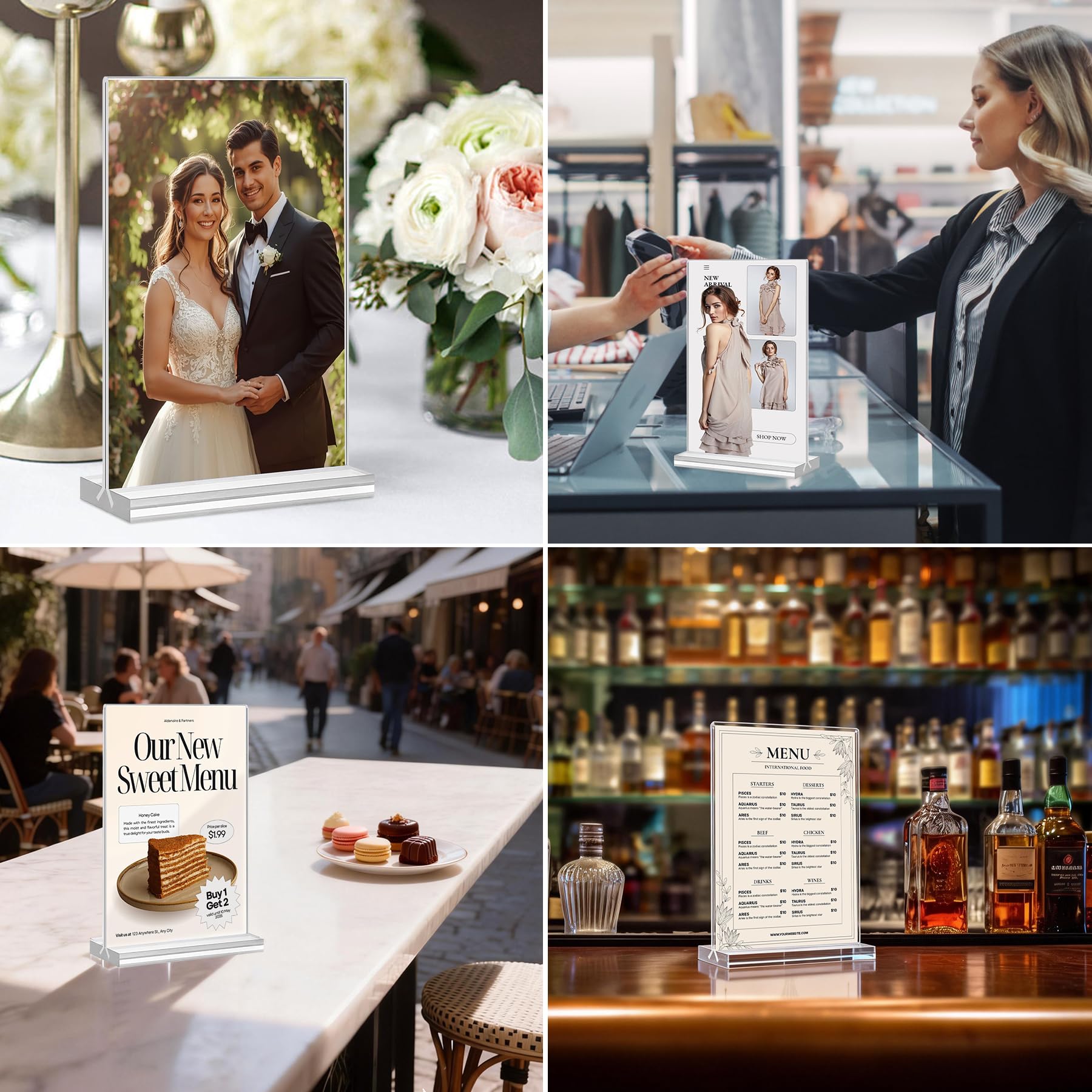 Acrylic Sign Holder 8.5 x 11, 8 Pack Clear Menu Stand, Double-Sided Clear Sign Holder, Vertical Plastic Stands for Display, Stand up Table Top Frame Paper Holder for Office Business Store Restaurants