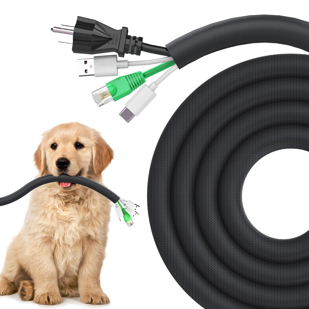 UOMTFAI Cord Protector from Cats Dogs 25ft 1/2 Inch, Flexible Cable Sleeve for Cable Management, Cable Cord Organizer Protect Cords from Pets Chewing, Black