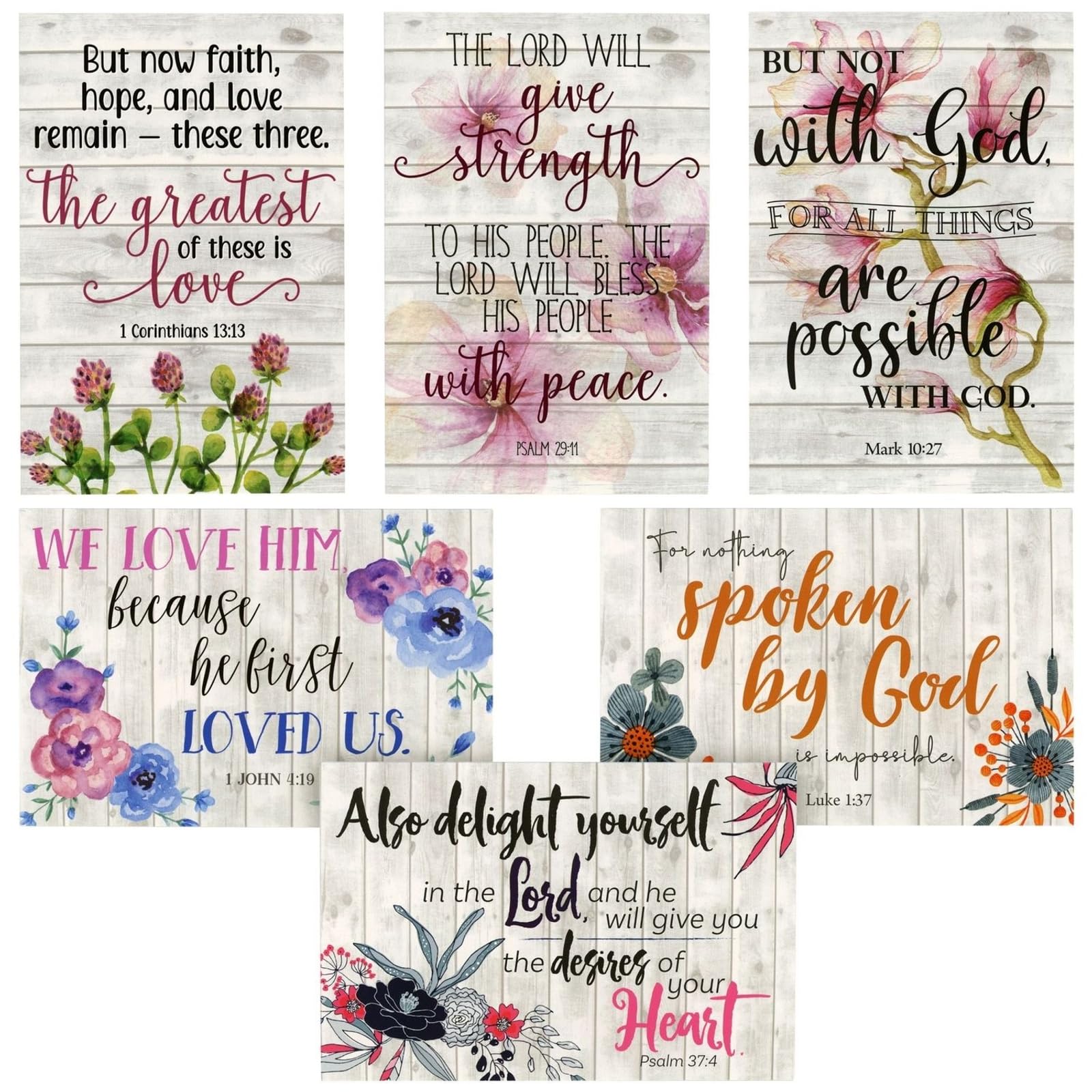 60 Pack Christian Inspirational Cards with Envelopes, Religious Encouragement Scripture, Bible Verses (6 Floral Designs, 4x6 In)