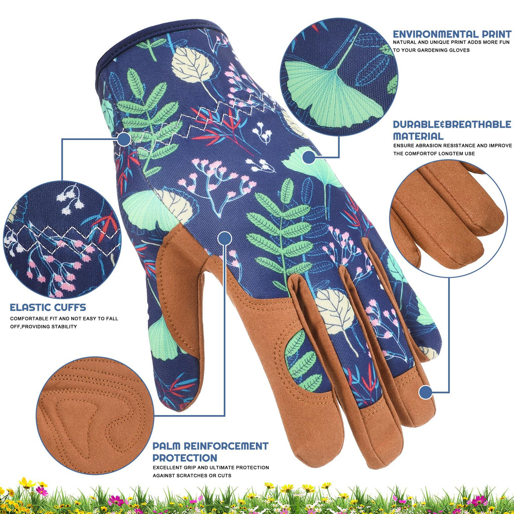 Jspupifip 2 Pairs Gardening Gloves for Women Short Long Leather Breathable Thorn Proof Protection Glove for Pruning Garden Work
