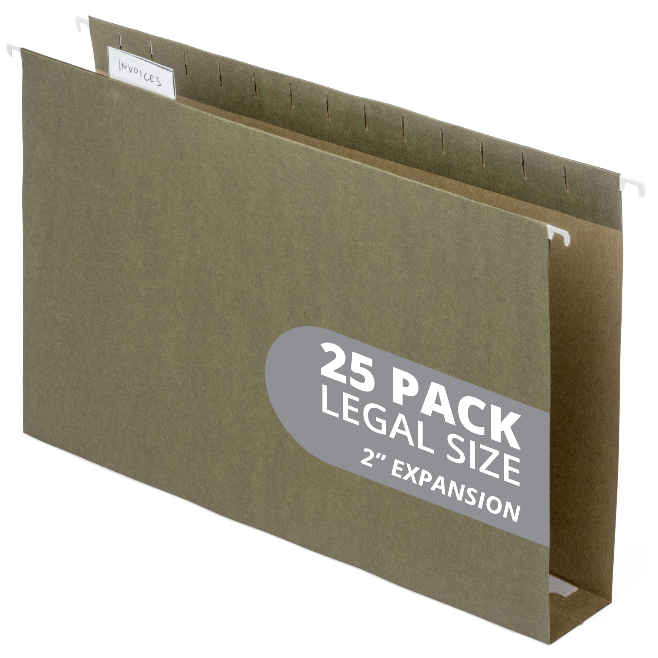 Blue Summit Supplies Extra Capacity Hanging File Folders, Heavy Duty, 2?? Expansion Filing Folders, 1/5 Tab, for Bulky Files, Legal Charts, Manuals, Standard Green, Legal Size, 25 Pack