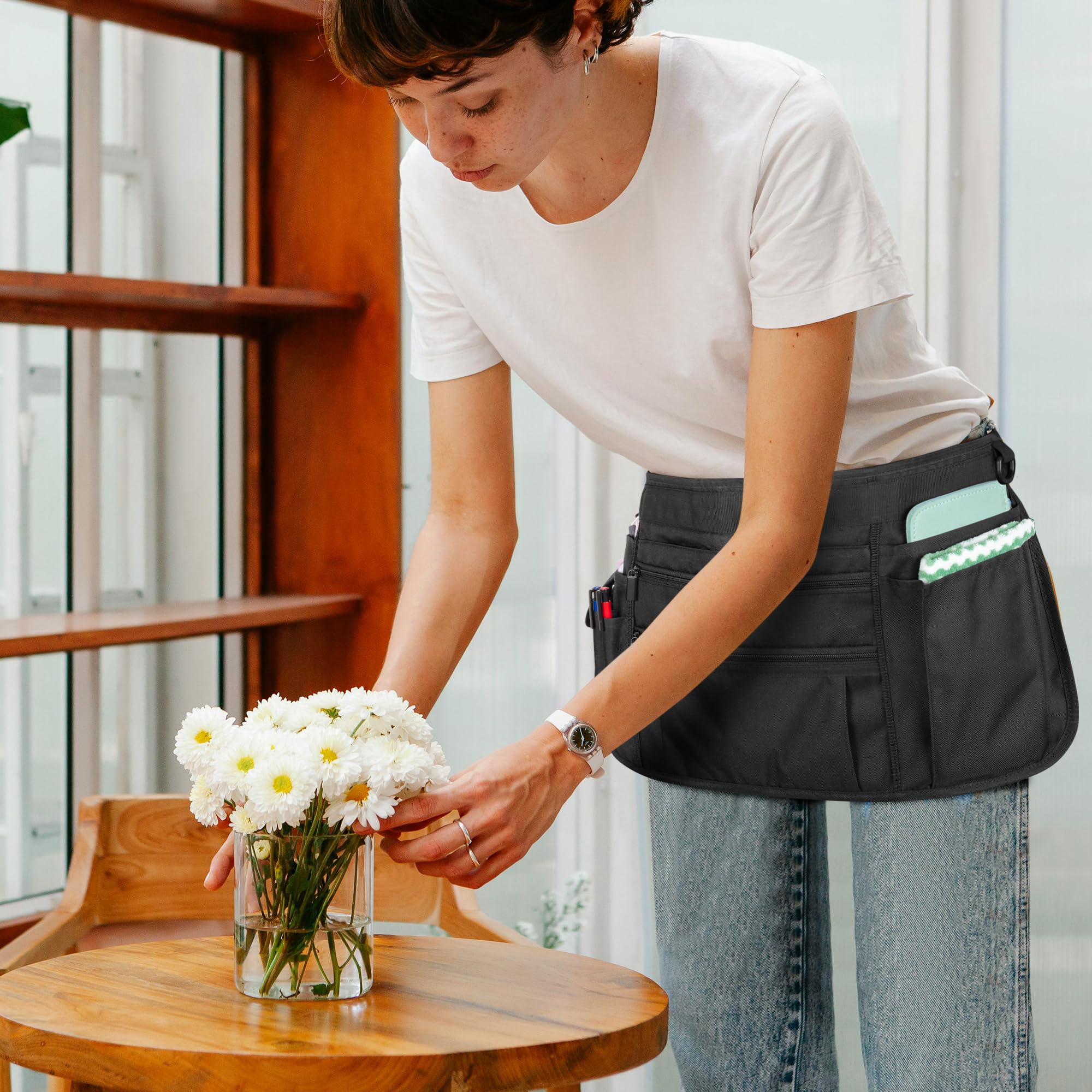 Rexmica Waitress Apron Server Apron with Multiple Pockets, Half Apron with Adjustable Belt for Waitress, Waiter, Women Men Server, Waist Apron for Restaurant, Bistro, Kitchen, Black