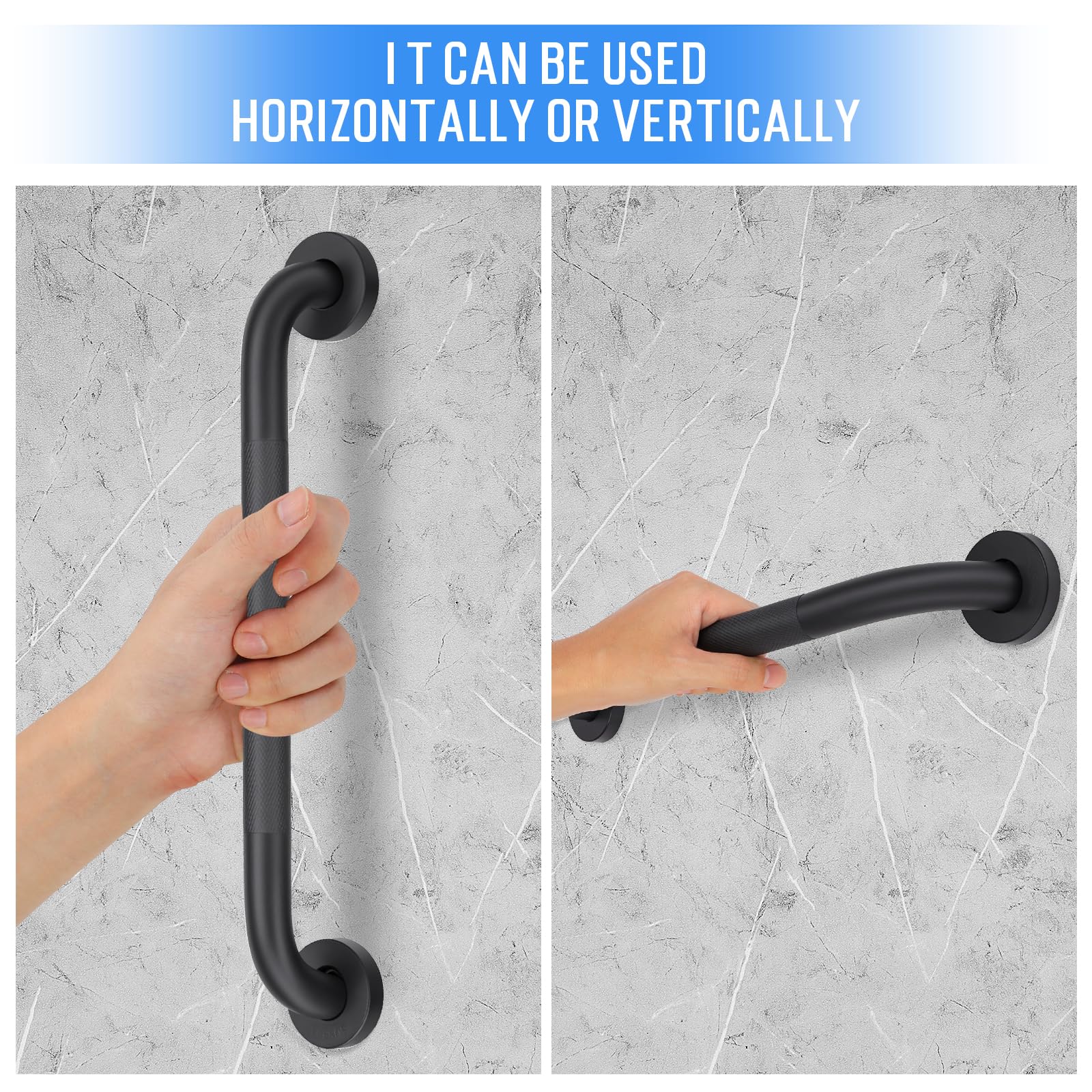 2 Pack 16 Inch Shower Grab Bars for Seniors Bathroom, Black Stainless Steel Safety Support Handles for Shower, Anti Slip Grab Bar for Bathroom, Handicap Elderly Injury Pregnant Assist Bath Handle
