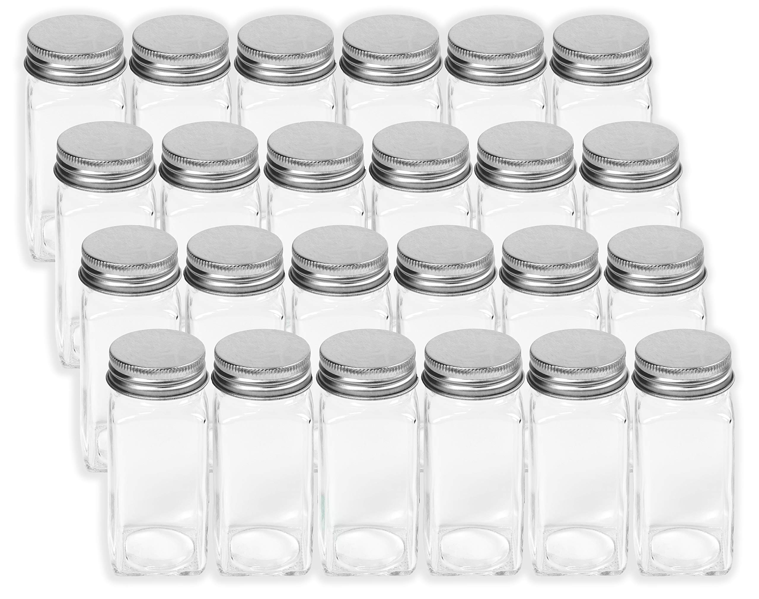 Simple Houseware Spice Jars 24 Pack-4oz Glass Square Bottles with Labels