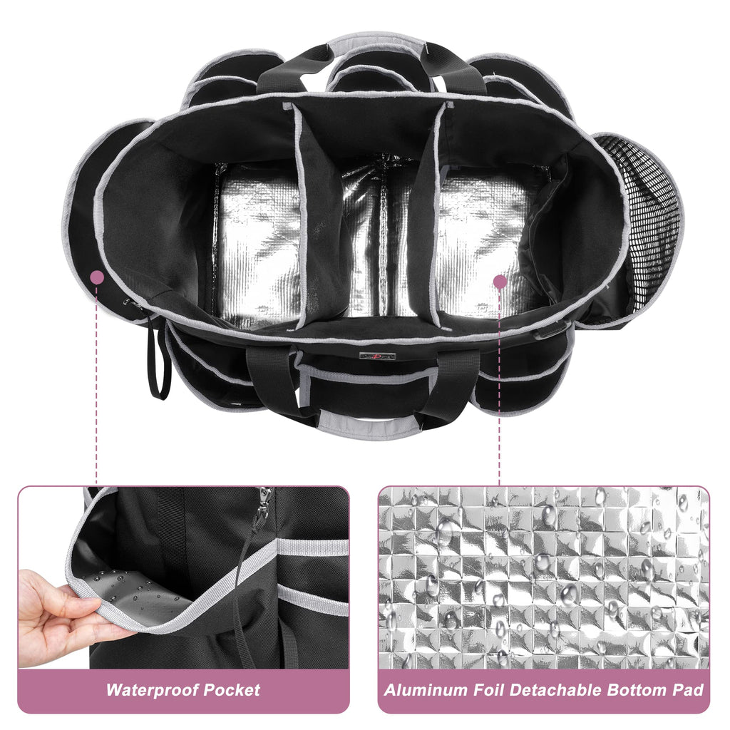LoDird Cleaning Caddy Bag with 3 Compartments and Multifunctional Pockets, Cleaning Supplies Organizer for Cleaning Work with Handle and Shoulder Strap, Gray