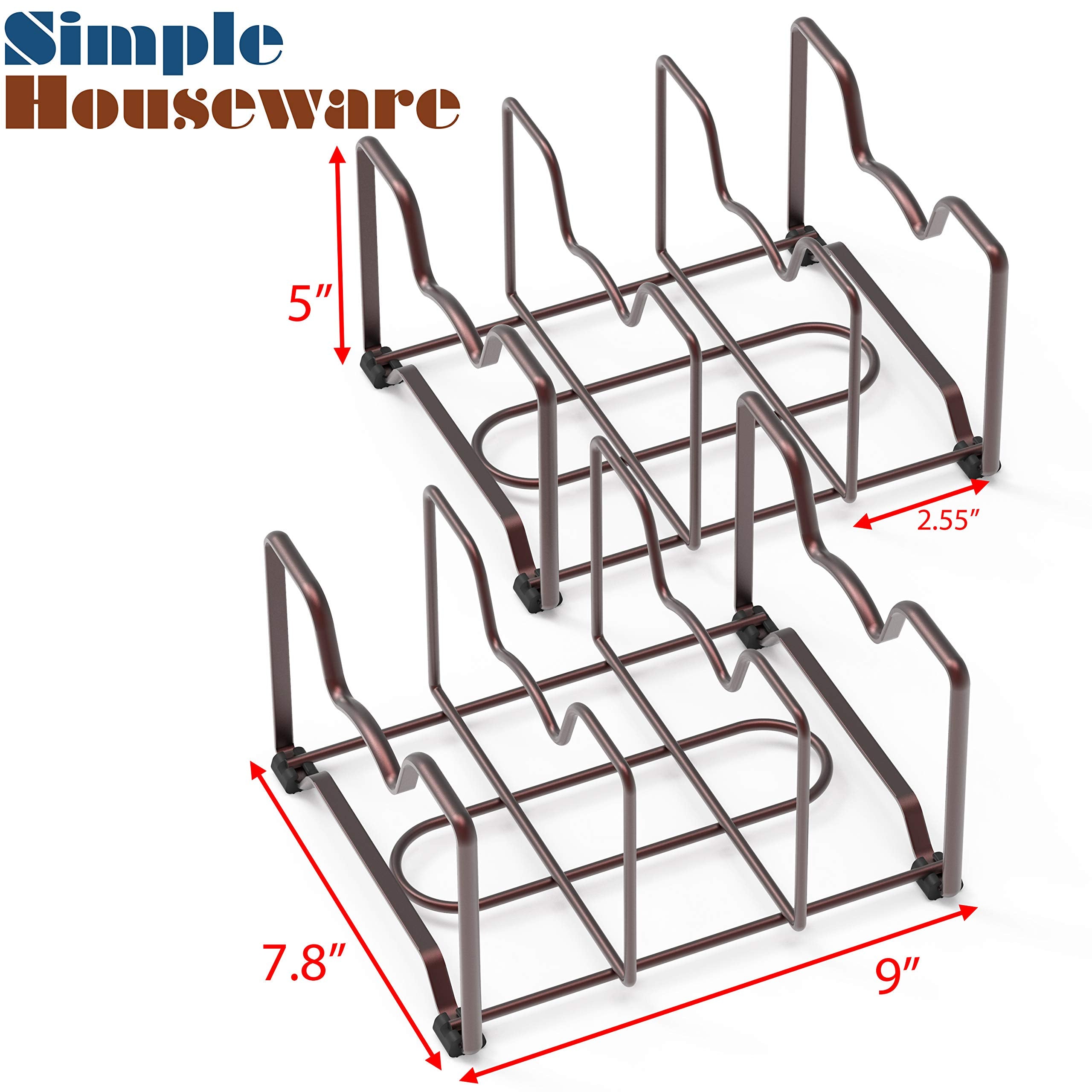 Simple Houseware Pots and Lid Rack Holder, Kitchen Cabinet and Pantry Organizer for Cutting Boards, and Cookie Sheets, 2 Pack, Bronze