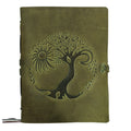 Leather Journal for women and men embossed 8 x 6 inch Handmade Lined craft paper tree of life sun and moon notebook writing notepad book of shadows journal (Green)