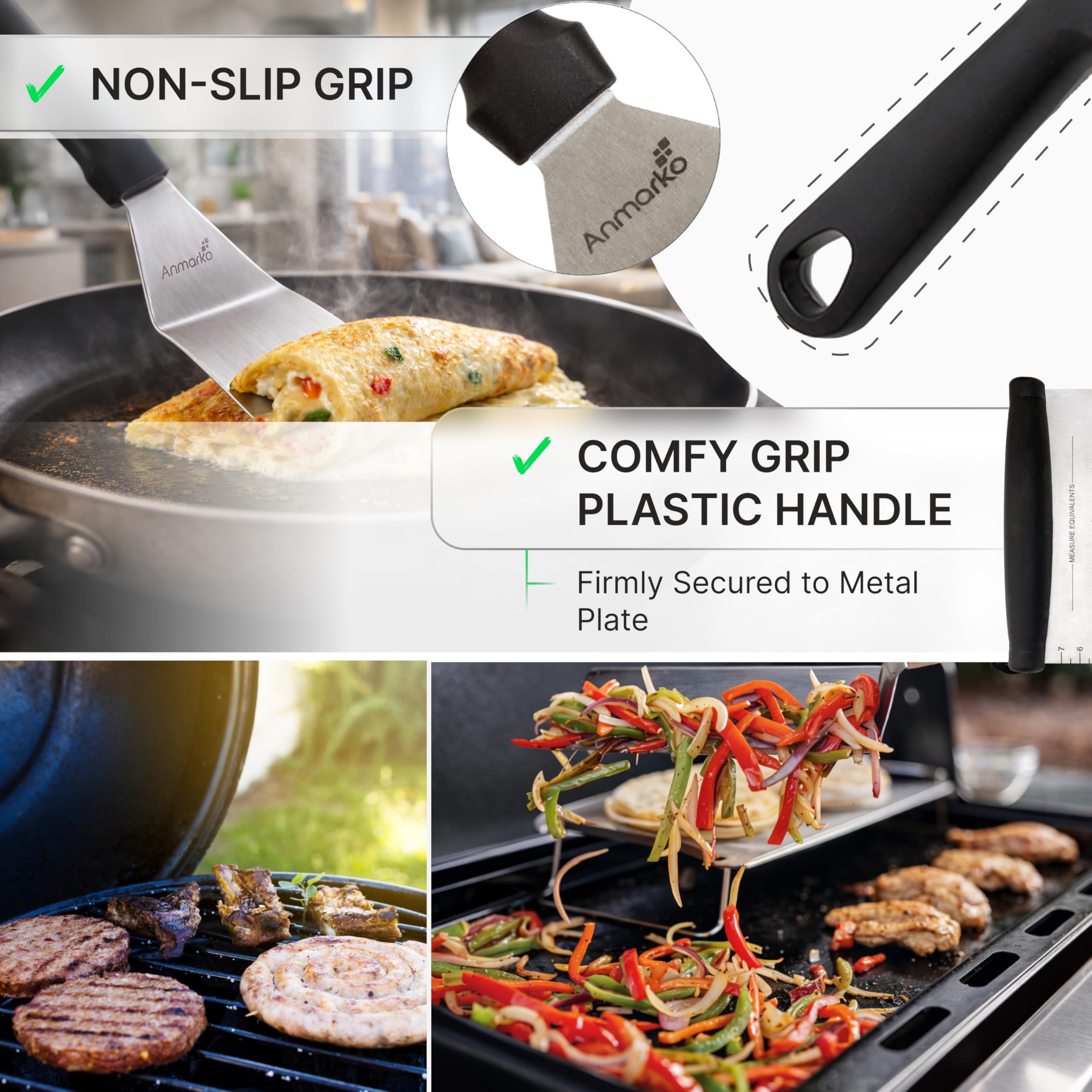 Professional Stainless Steel Spatula Set - Pancake Flipper - Hamburger Turner and Griddle Scraper - Metal Utensil Great for BBQ Grill Flat Top – Commercial Grade