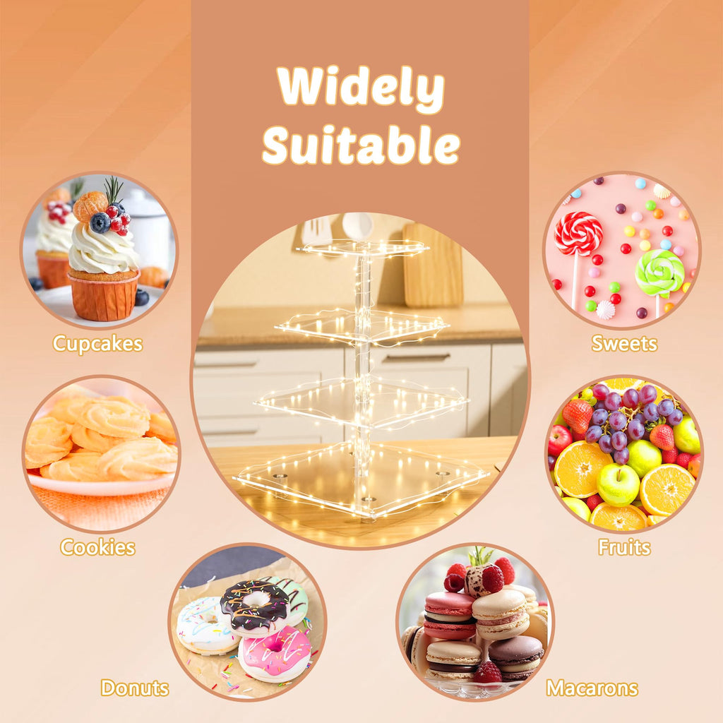Weddingwish Pastry Stand 4 Tier Acrylic Cupcake Display Stand Cake Stand Dessert Stand Cupcake holder Pastry serving platter Candy Bar Party Décor Wedding Birthday Holidays，Christmas