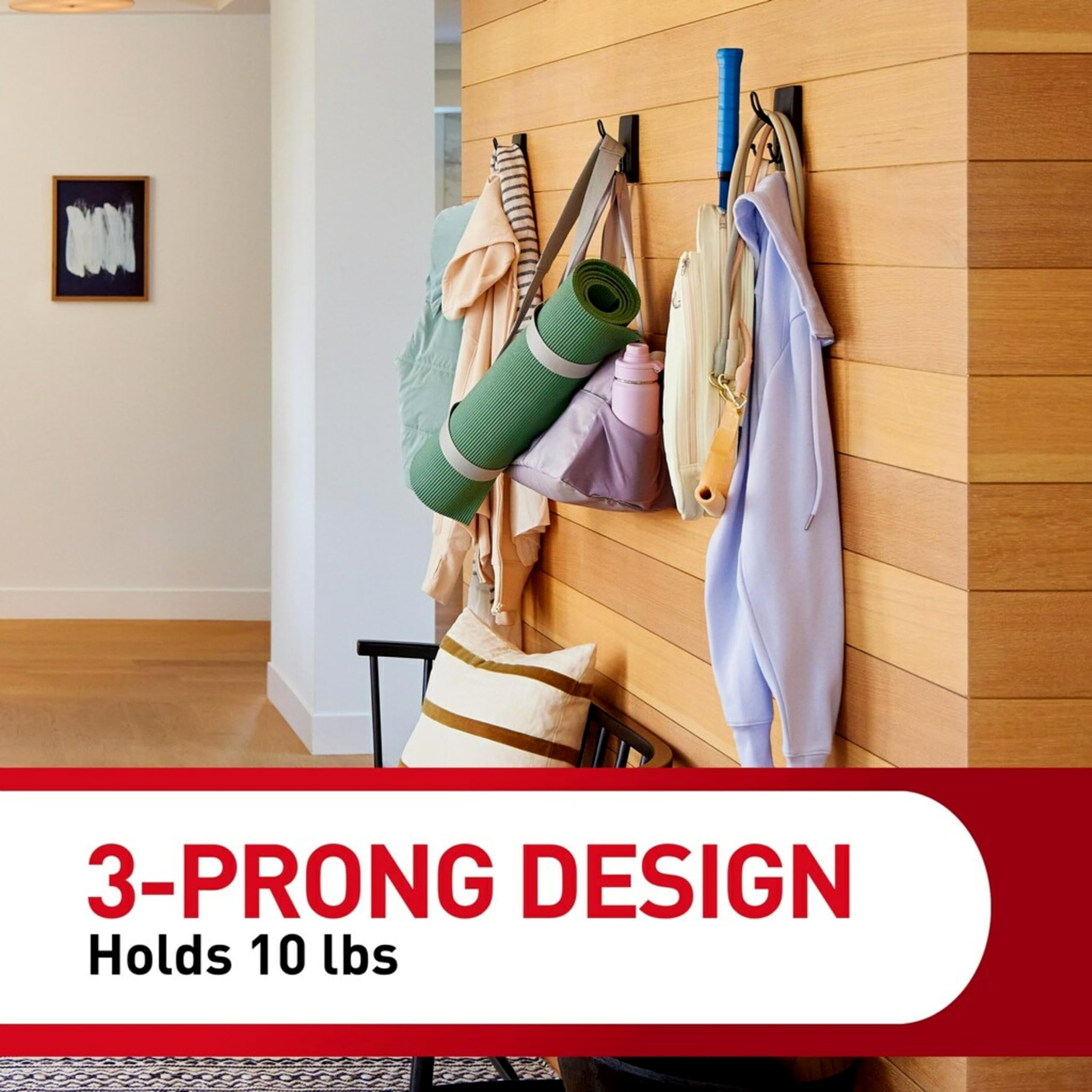 Command X-Large Matte Black Triple Hook, 2 Hooks, 6 Strips, Damage-Free Hanging Wall Hooks with Adhesive Strips, No Tools Wall Hooks for Hanging Decorations in Living Spaces