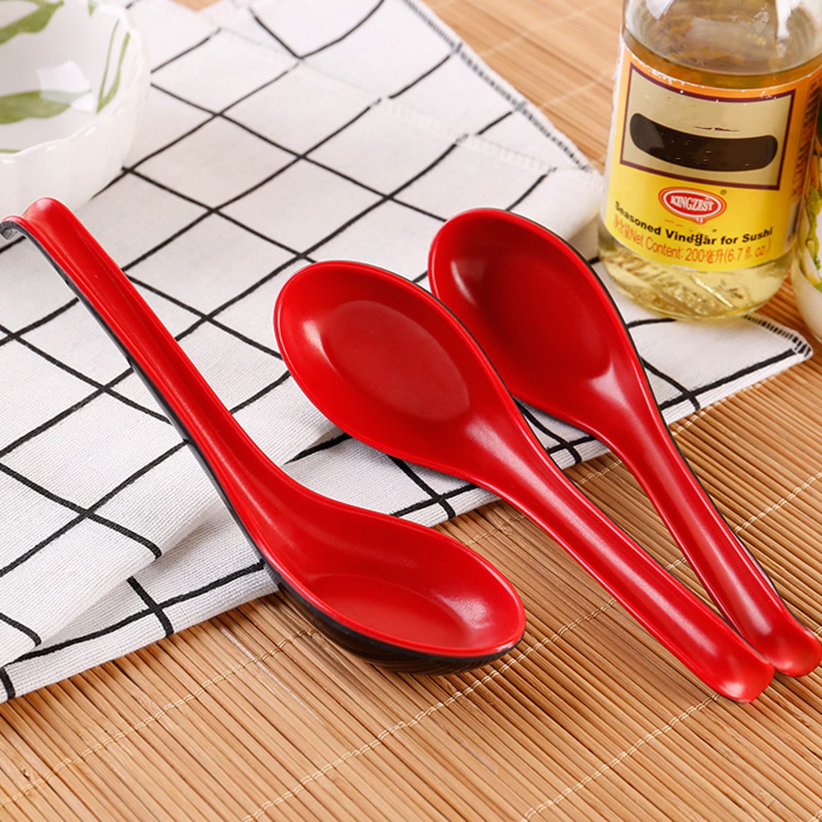 Lyellfe Set of 10 Miso Soup Bowl with Spoon, Restaurant Quality Melamine Cereal Rice Bowl, 16 Oz Unbreakable Japanese Dinnerware for Ramen, Udon Noodle, Dishwasher Safe