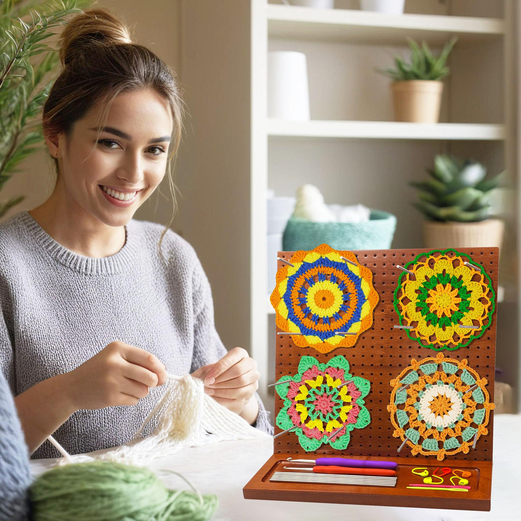Crochet Blocking Board with 16 Pegs, 11x11 Inch: Granny Square Blocking Board - Gifts for Women, Mom, and Mother, Blocking Boards for Crochet Projects