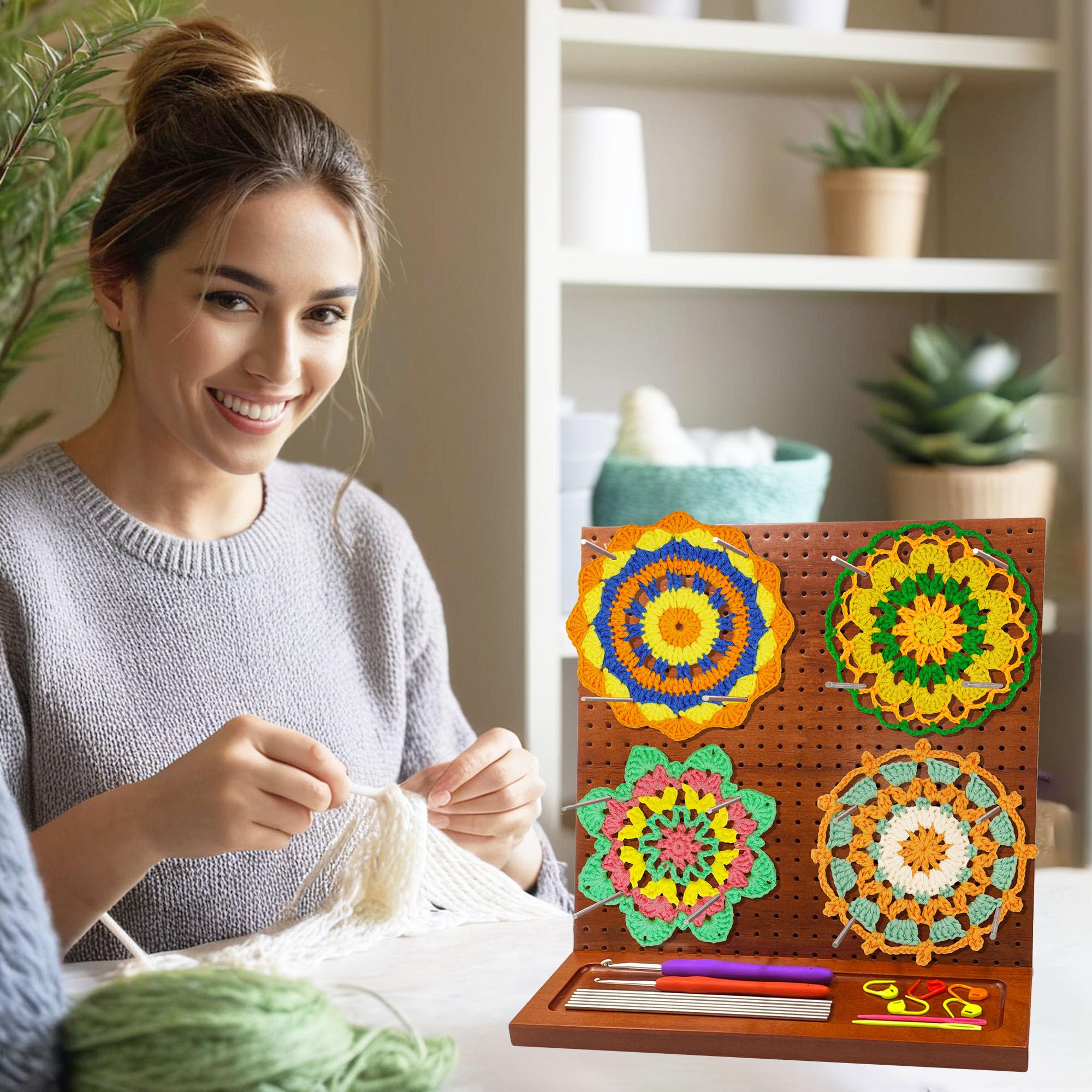 Crochet Blocking Board with 16 Pegs, 11x11 Inch: Granny Square Blocking Board - Gifts for Women, Mom, and Mother, Blocking Boards for Crochet Projects