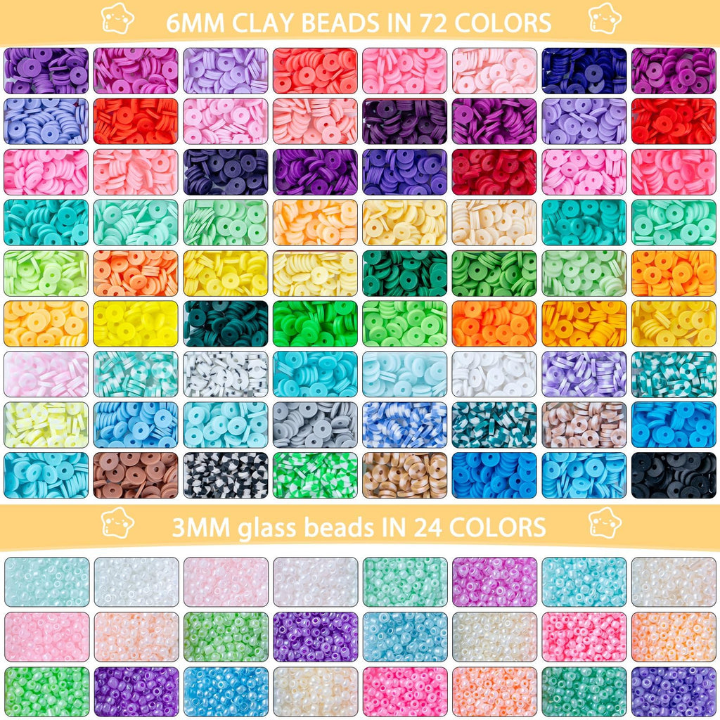 SJZWSD 6-Box Friendship Bracelet Making Kit - 16,000pcs Clay Beads, Seed Beads & Glass Beads Collection, Letter Beads, Charms