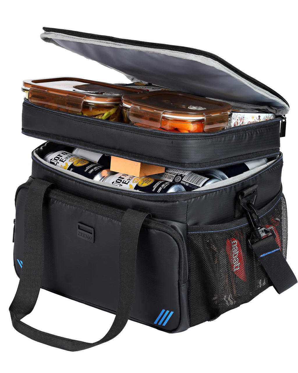 ZEEMO 19L Soft Cooler Bag, Insulated Lunch Box & Ice Chest, Double Leakproof Layers, Waterproof Collapsible Cooler Case for Work & Outdoor Travel, Black