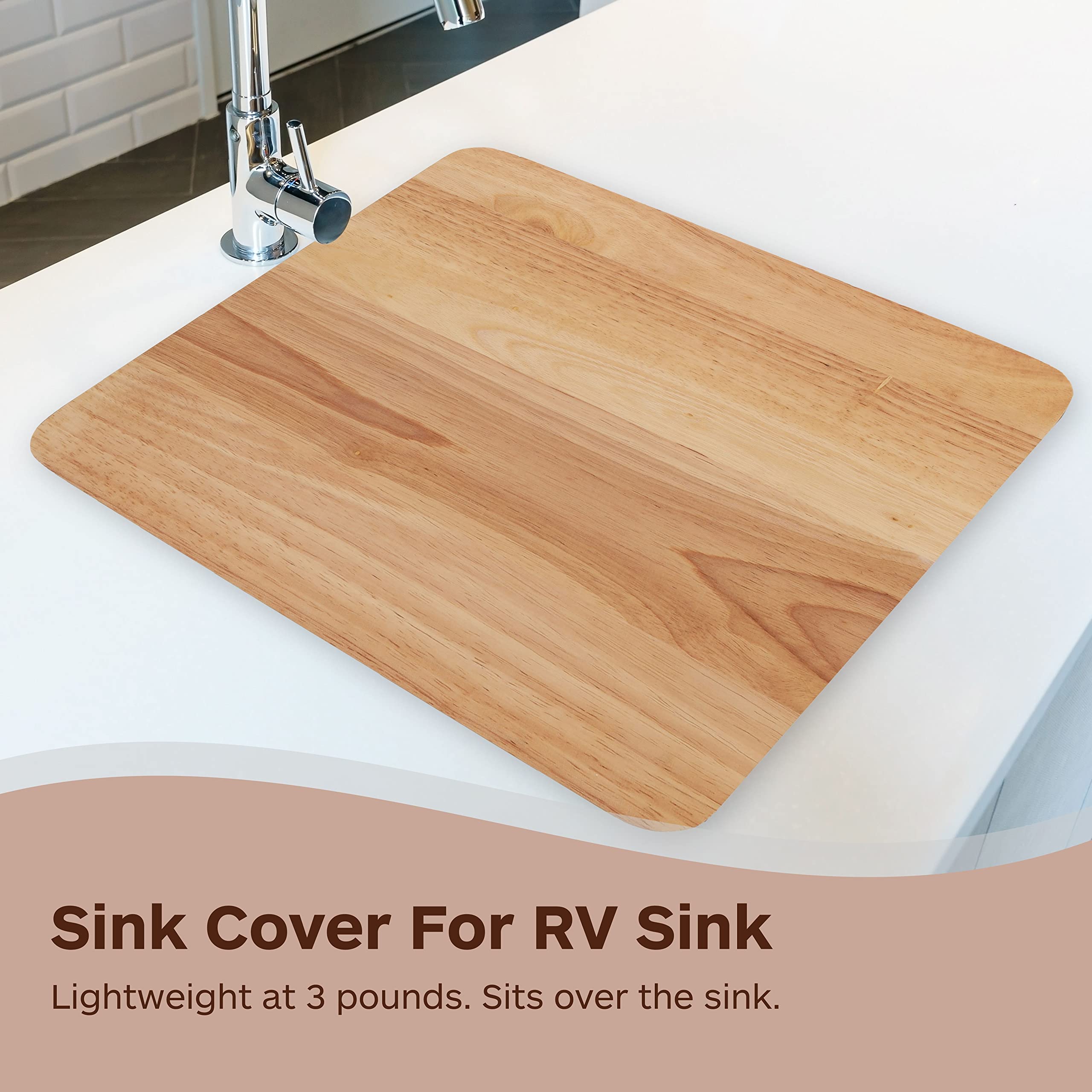TonGass 15"x13"x3/4" RV Sink Cover with Adjustable Rubber Feet, Camping Cutting Board, Solid Oak with Food-Safe Oil Finish, Dual Purpose Sink Cover Cutting Board Add Counter Space in RV Kitchen