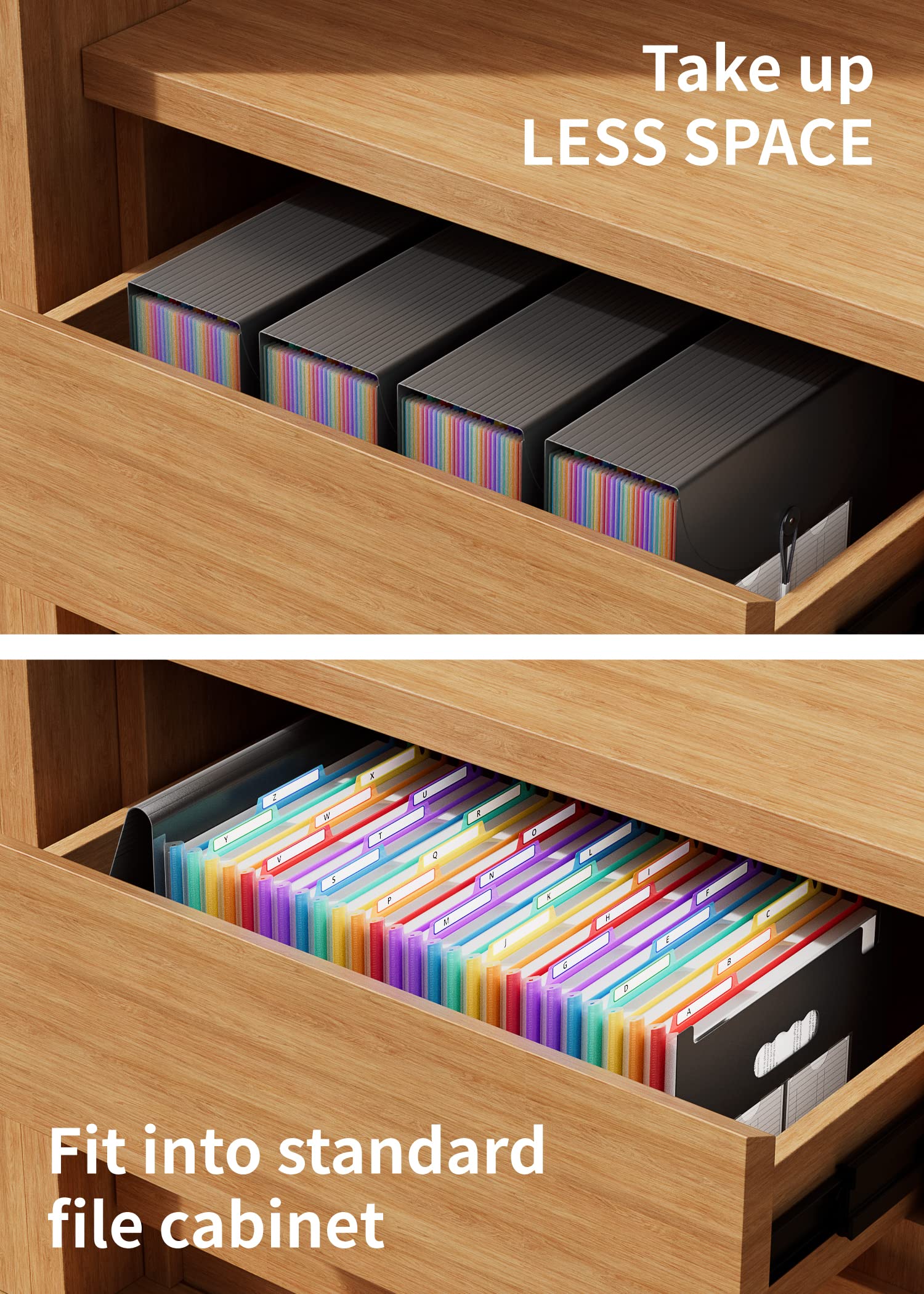 26 Pockets Accordian File Organizer/Plastic Expanding File Folder A4 Letter Size/Portable Expandable Filling Box/Accordion Document Coupon Bill Receipt Organizer, A-Z Alphabet Dividers Colored Tabs