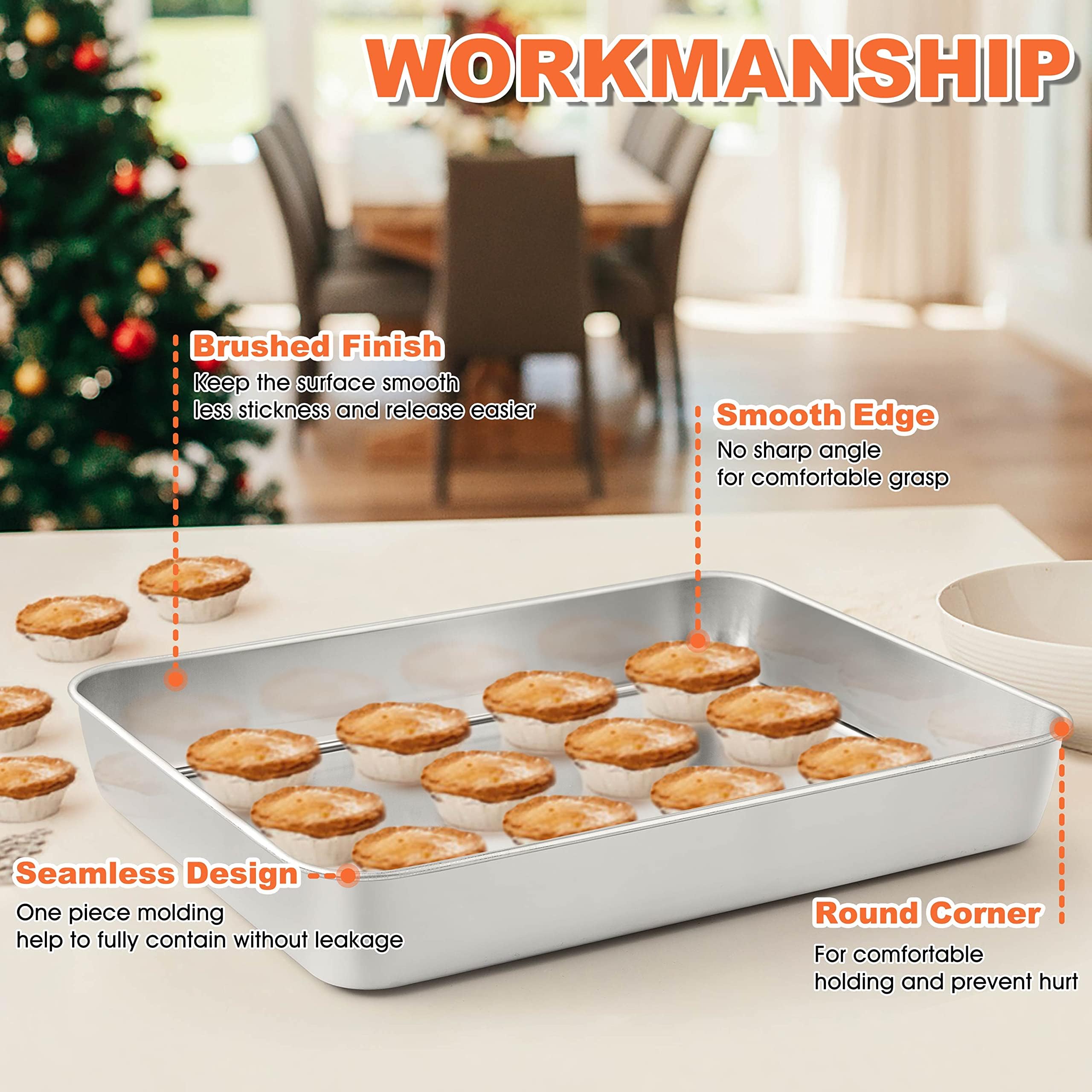 Herogo Rectangle Cake Pan Set of 2, 9 X 12 X 2 Inch Stainless Steel Baking Pan for Oven, Lasagna Brownies Casseroles Cakes Bakeware, Dishwasher Safe