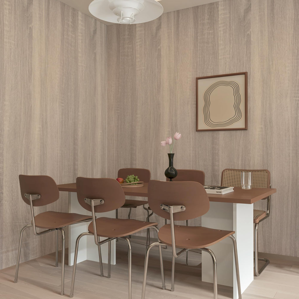 Boobest Light Brown Wood Wallpaper Peel and Stick Wood Grain Contact Paper Waterproof Removable Kitchen Cabinet Wallpaper 15.74"x 118" Wood Vinyl Wrap Cabinet Covers Oak Grey Wood Look Contact Paper