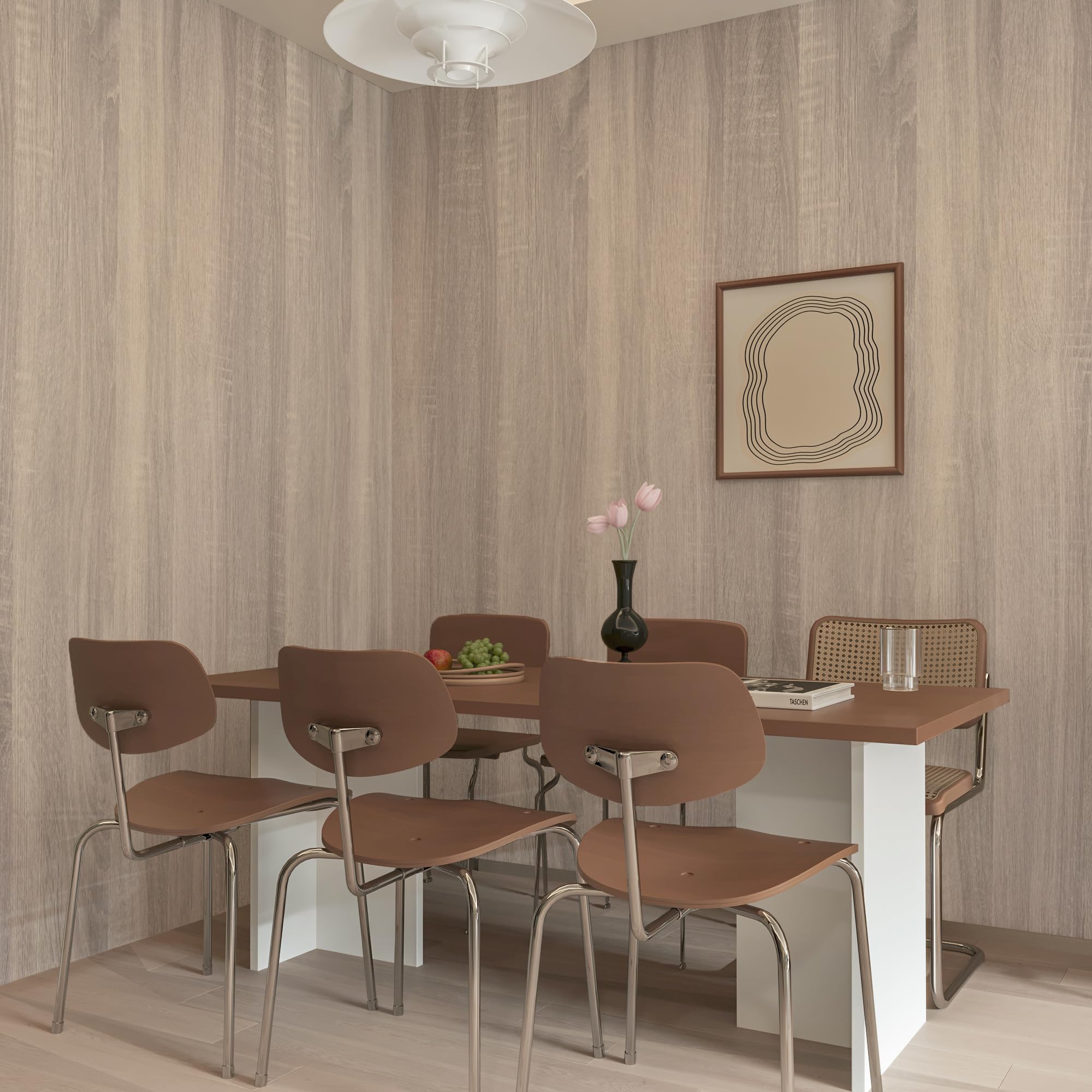 Boobest Light Brown Wood Wallpaper Peel and Stick Wood Grain Contact Paper Waterproof Removable Kitchen Cabinet Wallpaper 15.74"x 118" Wood Vinyl Wrap Cabinet Covers Oak Grey Wood Look Contact Paper