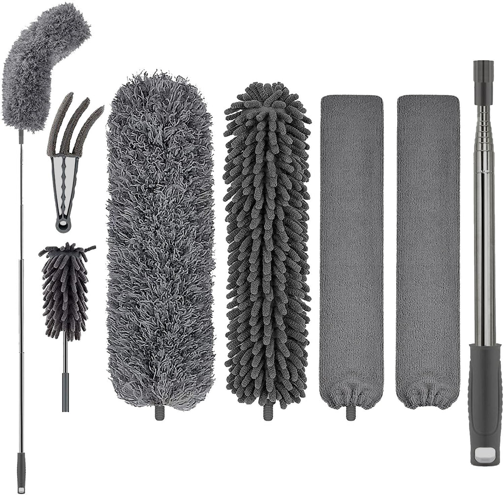 FUUNSOO Microfiber Feather Duster, Duster with Extension Pole 30-100 Inches,Ceiling Fan Cleaner Duster Retractable Gap Dust Brush Cleaner for Cleaning Cobweb,High Ceiling,Blinds (Dark Gray)