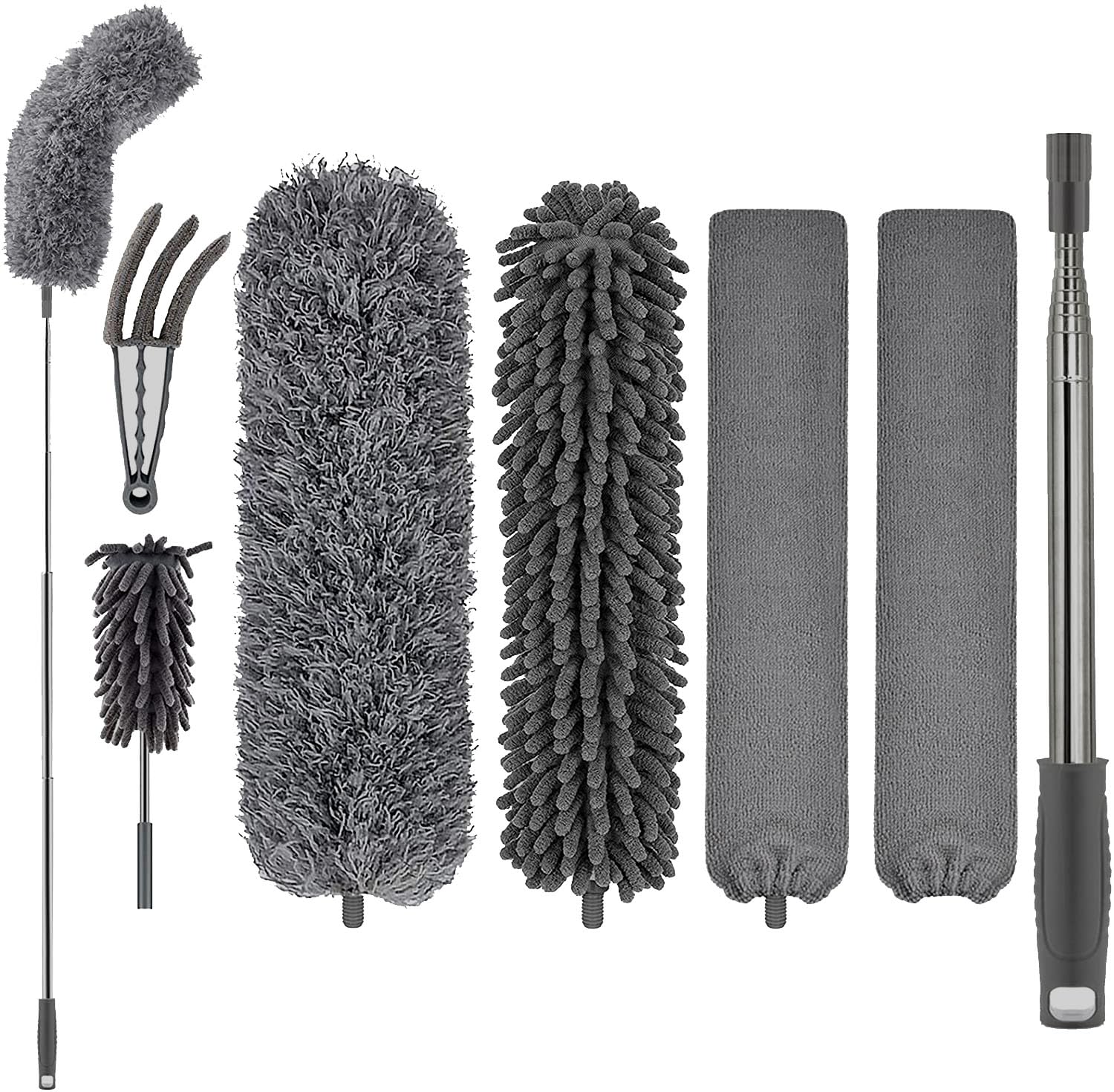 FUUNSOO Microfiber Feather Duster, Duster with Extension Pole 30-100 Inches,Ceiling Fan Cleaner Duster Retractable Gap Dust Brush Cleaner for Cleaning Cobweb,High Ceiling,Blinds (Dark Gray)