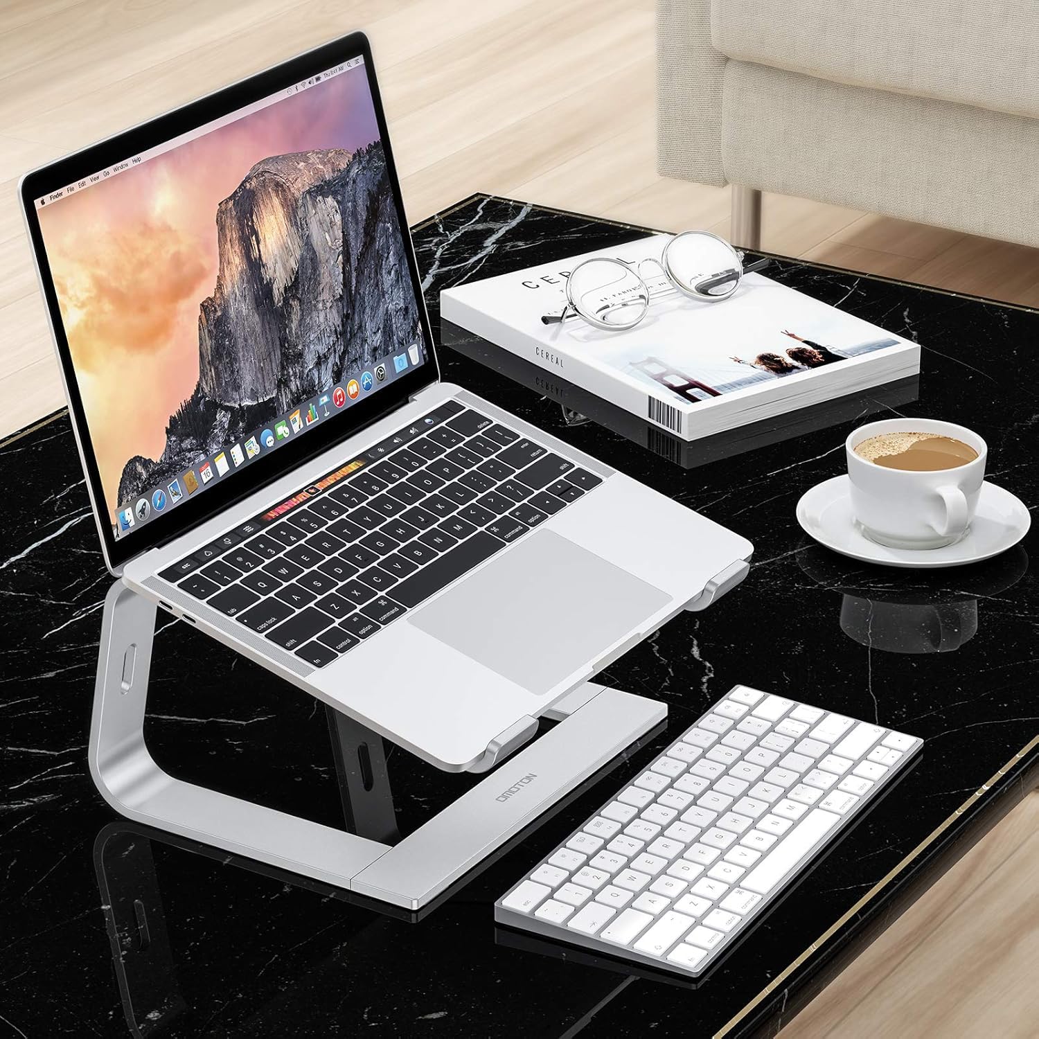 Laptop Stand, OMOTON Laptop Mount, Aluminum Laptop Holder Riser Stand for Desk, Compatible with MacBook Air/Pro, Dell, HP, Lenovo and All Laptops (10-15.6 inch),Silver