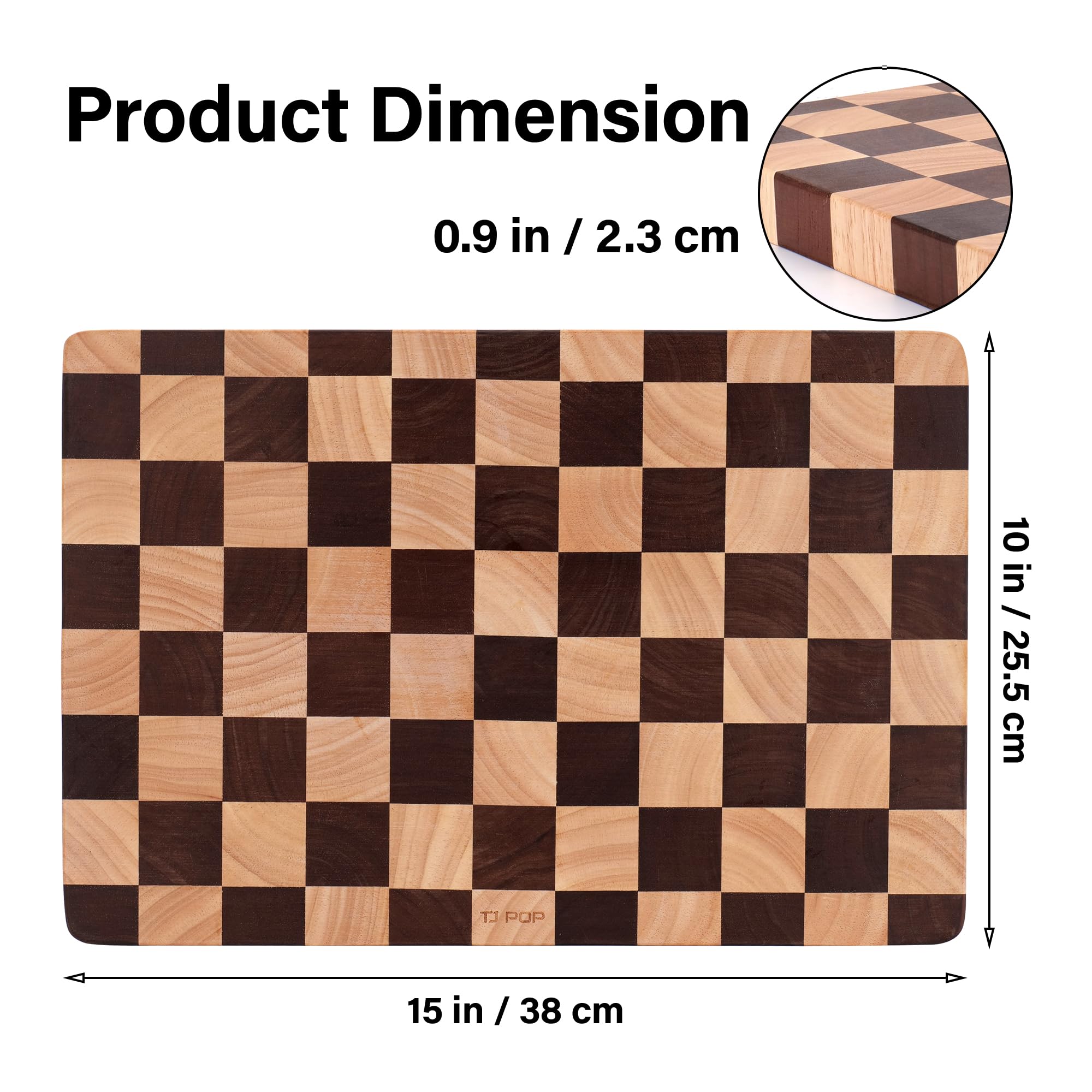 Wooden Cutting Board 15 x 10 in, Wood Checkerboard Chopping Board for Kitchen, Serving Tray Charcuterie Board for Meat, Fruit, Cheese, Bread