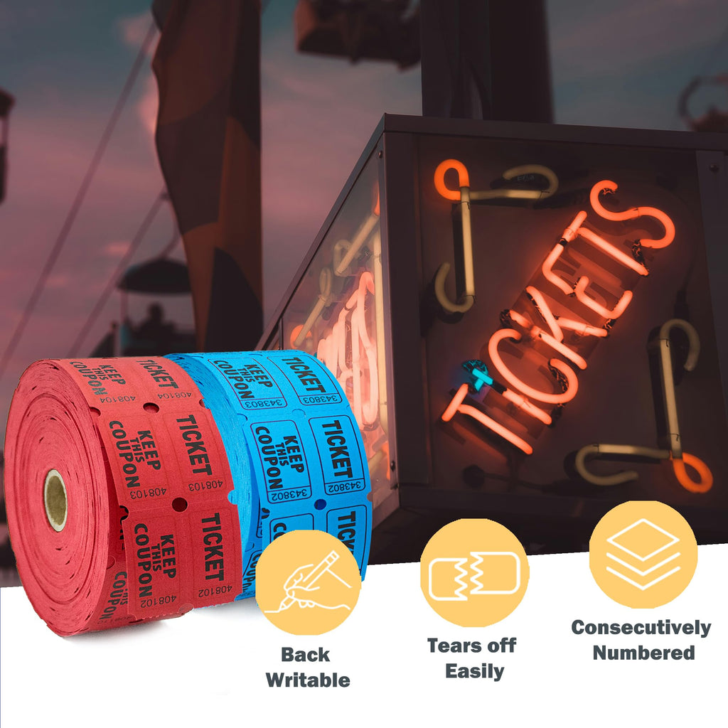 Homrelaxy 2400 Double Raffle Tickets, 1200 Tickets Per Roll, Assorted 50/50 Raffle Tickets Roll, for Events, Entry, Carnivals, and Door Prizes (Blue/Red)