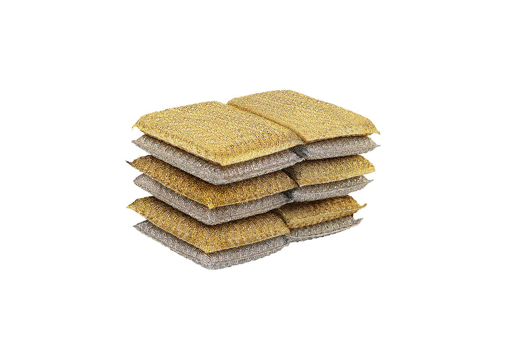 Gold and Silver Kitchen Sponge Scrubber, Heavy Duty Metallic Sink, Pot, Dish Washing Scrubber Non-Scratch, Non-Metal, Kosher Sponge, Pack of 12 (Superio)