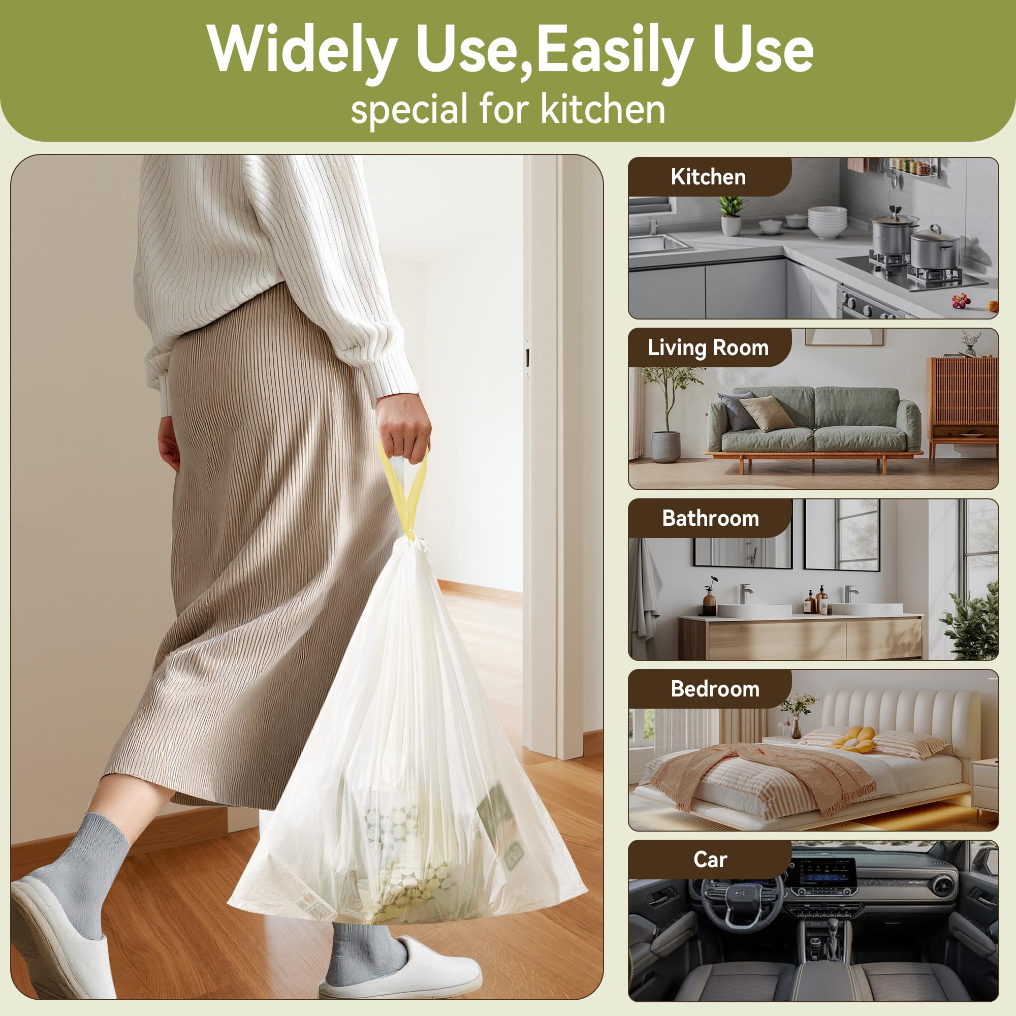 Foyer Nuage 10L 90 Counts Bin Bags with Drawstring, 45 x 50 cm Thick Plastic Bin Liners for Bedroom Kitchen Office