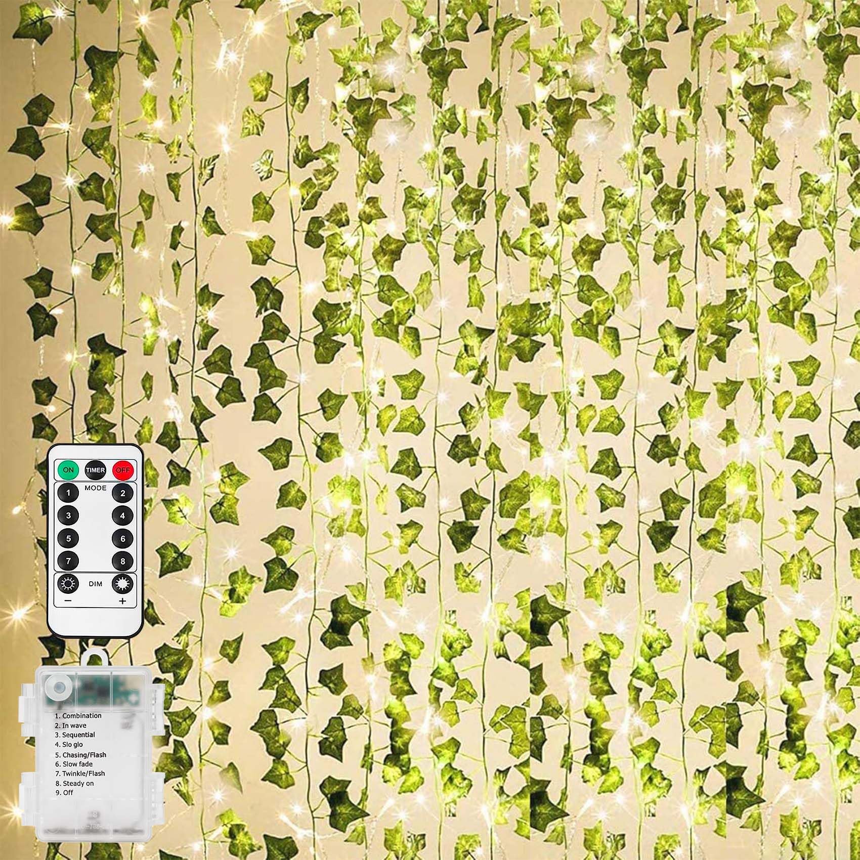 KASZOO 84Ft 12 Pack Artificial Ivy Garland Fake Plants, Vine Hanging Garland with 80 LED String Light, Hanging for Home Bedroom Garden Party Wedding Wall Room Decor, Green