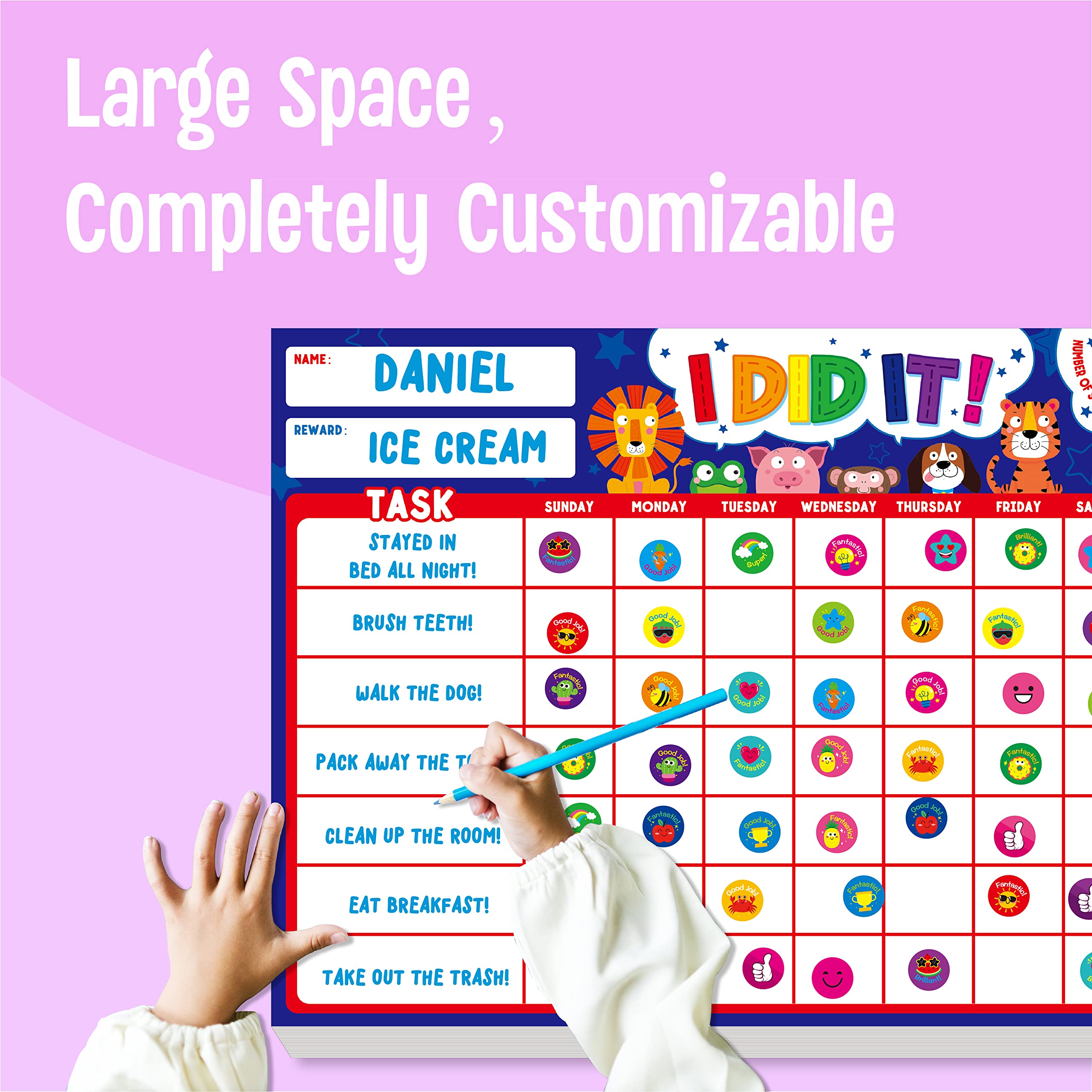 Magnetic I Did It Reward Chart, Behavior Reward Chart System with 50 Perforated Sheets Plus 2648 Motivational Stickers Fridge Daily Schedule Chore Chart to Motivate Good Habits & Responsibilities