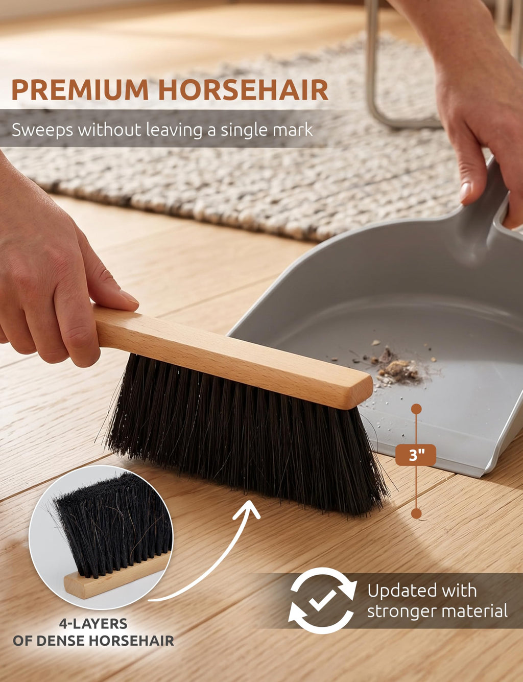 Takavu Multi-Purpose Counter Brush with Solid Wood Handle, Natural Horsehair Bristles for Gentle Dusting of Furniture, Drafting, Patio, Fireplace Cleaning, Shop Brush, Woodworking Tool & Accessories