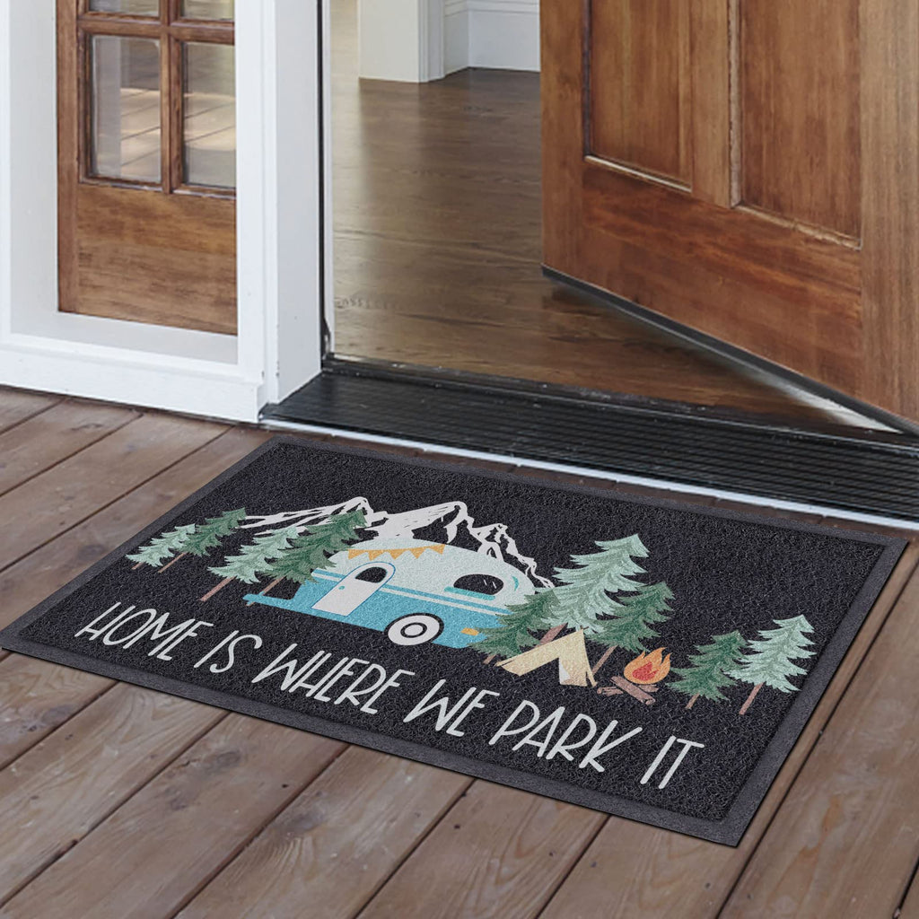 comfoyar Camper RV Door Mat, 17" x30'', Home is Where We Park It Camping Floor Mats, Welcome Mat with Rubber Backing for Shoe Scraper, Non Slip, Easy to Clean Floor Mat Rug for Outside Camper Decor