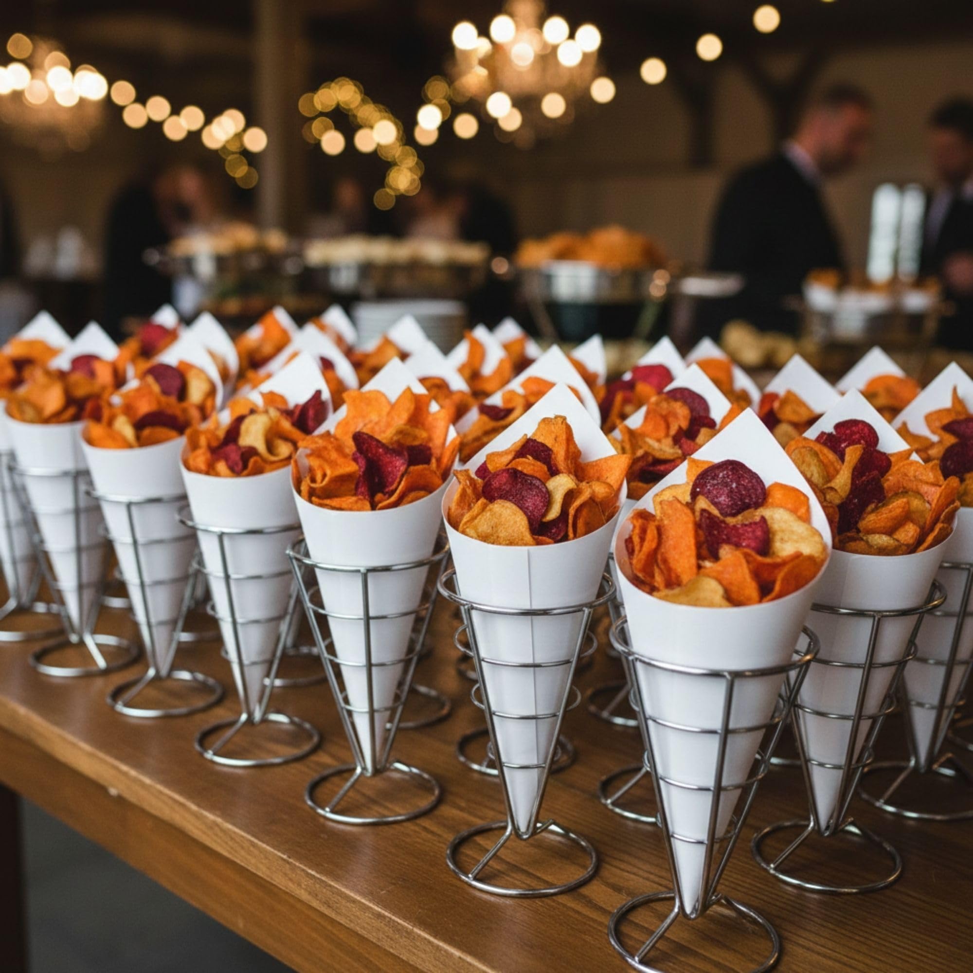 Restaurantware-Conetek 10-Inch Eco-Friendly White Finger Food Cones: Perfect for Appetizers - Food-Safe Paper Cone - Disposable and Recyclable - 100-CT