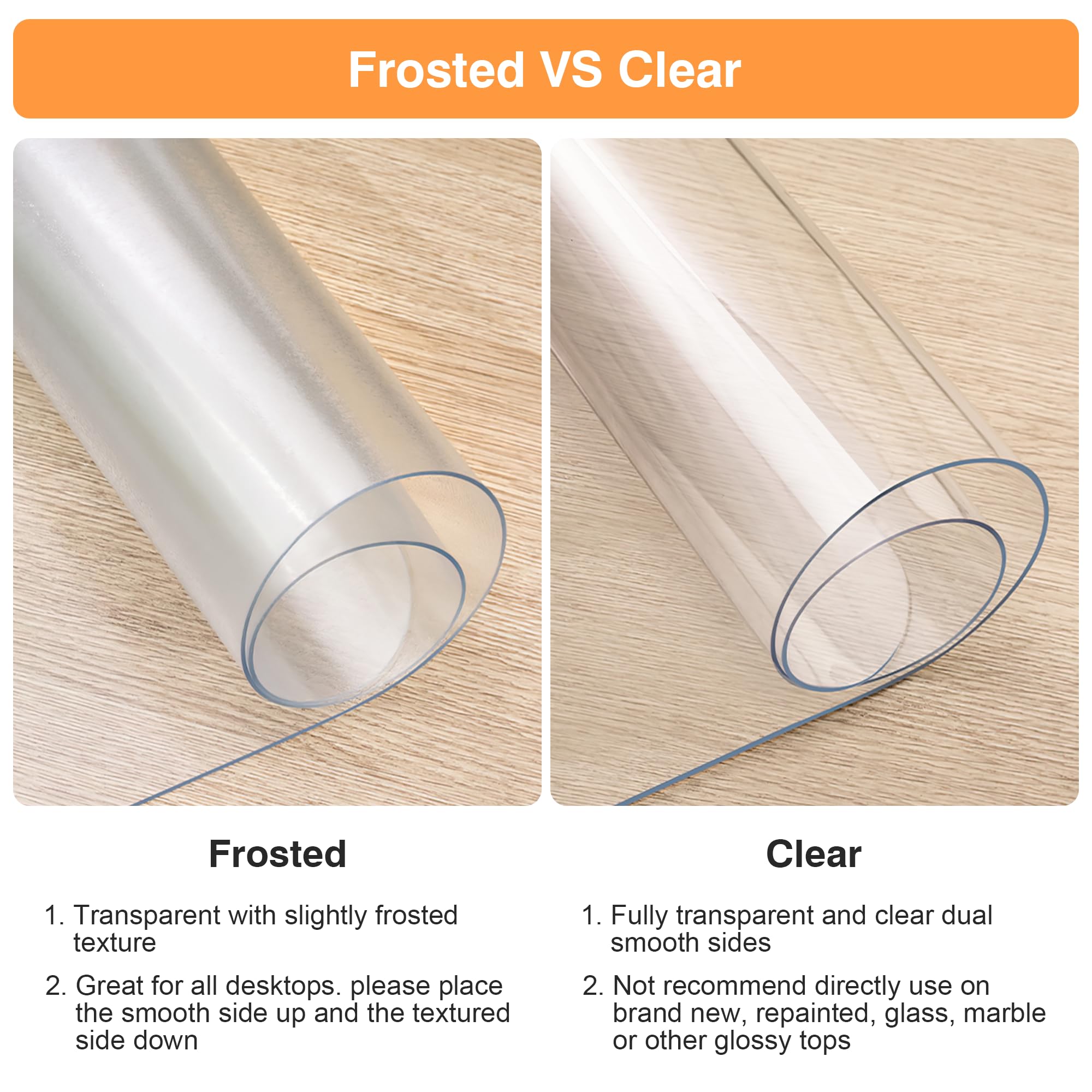PUEAZU Clear Desk Mat Pad, 35.4"x15.7" Large Transparent Desk Protector Mat Plastic PVC Writing Desk Pad, 1.5mm Waterproof Non-Slip Wipeable Computer Table Mat for Desktop Home Office, Crystal Clear