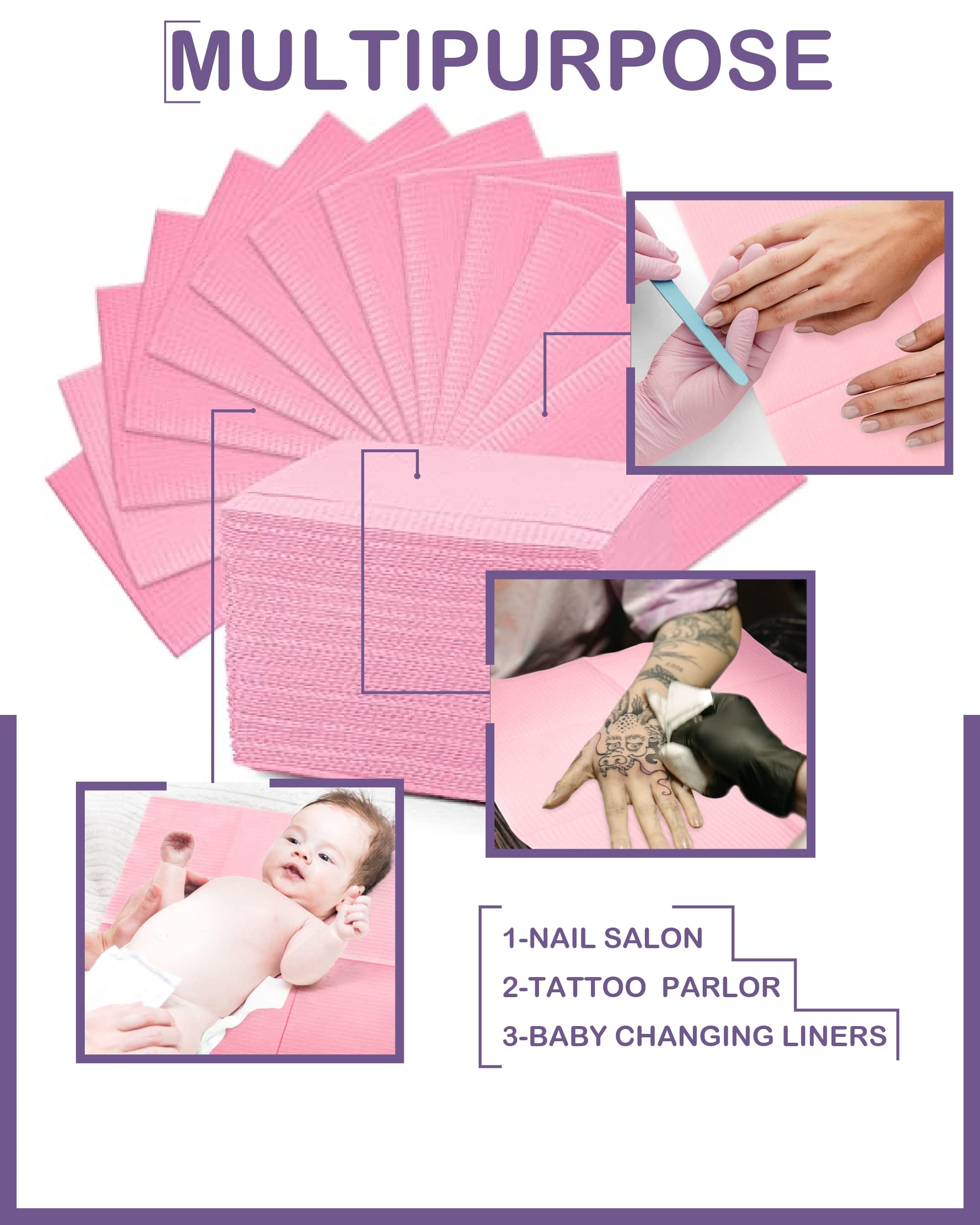 Blazco Pink Dental Bibs 125 Sheets, Disposable Dental Bibs 3 Ply Waterproof Dentist Bib for Adults & Children, Large Bulk Wipes 13'' x 18'' - Best for Medical, Tattoo, Piercing & Personal Use