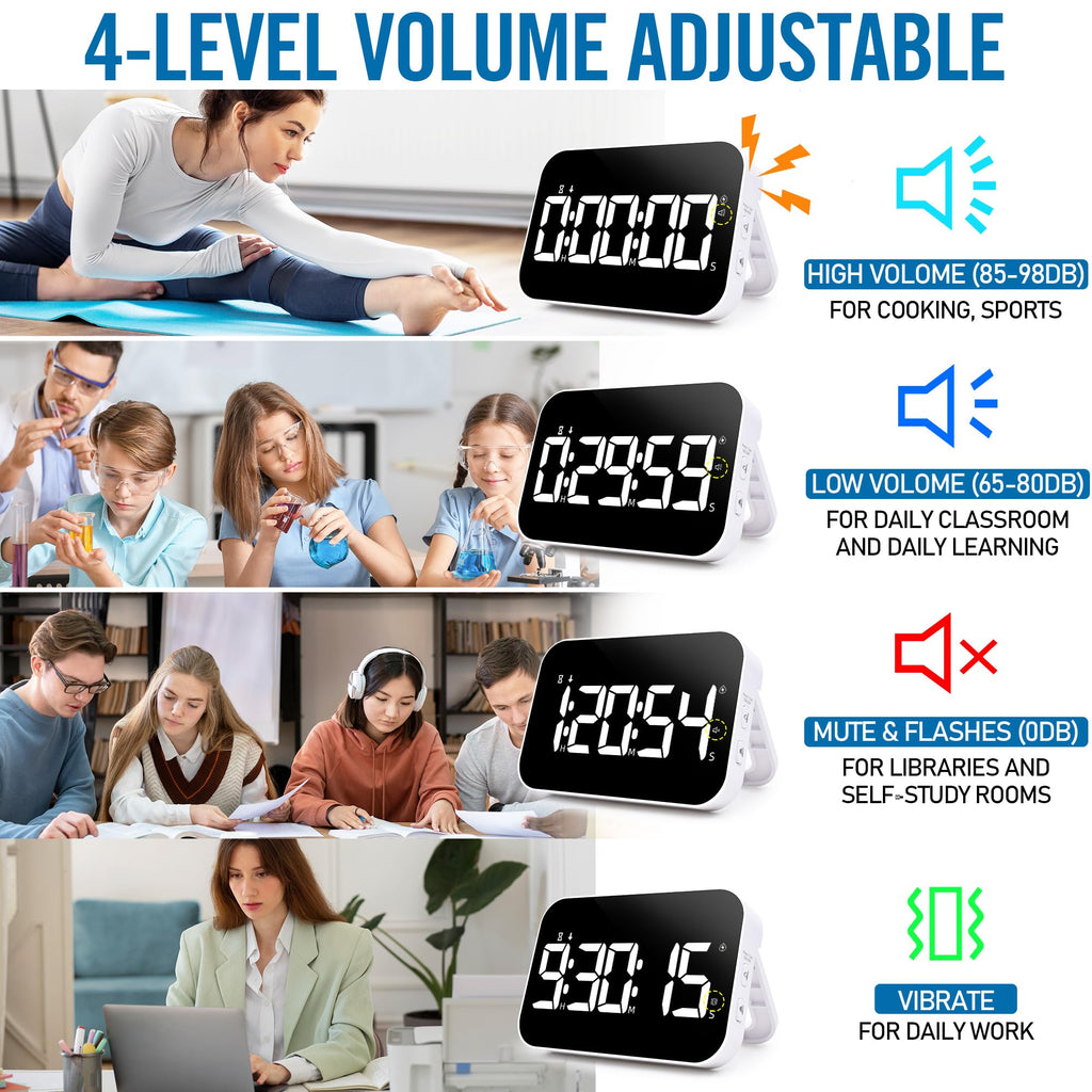 Kitchen Timer, Large Digital Magnetic Timer, Rechargeabilit, Countdown and Countup, 3 Brightness Display, 3 Volume Levels and Vibration Mode, for Cook, Kids Adults Study Teaching